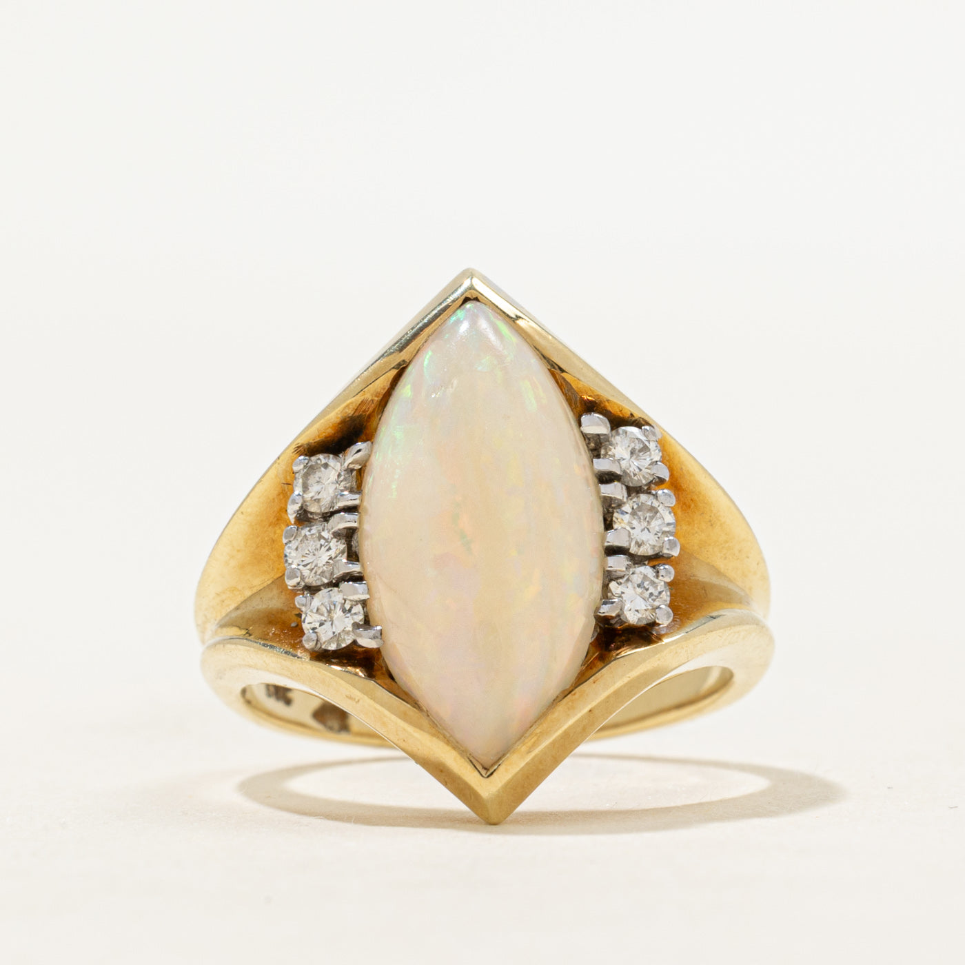 Marquise Cabochon Opal & Diamond Cocktail Ring | 3.50ct, 0.24ctw | SZ 5.5