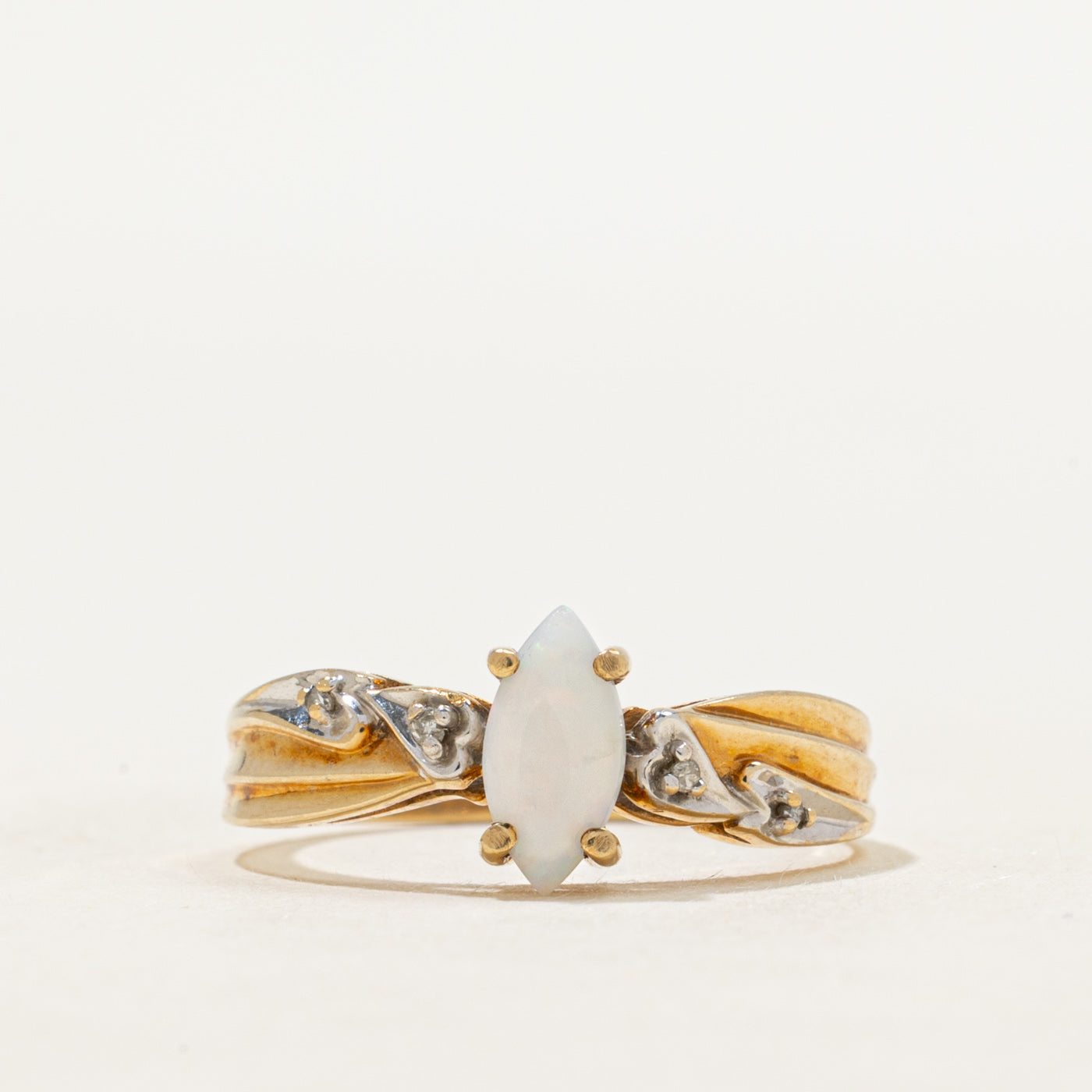 Opal & Diamond Grooved Ring | 0.25ct, 0.02ctw | SZ 6.75