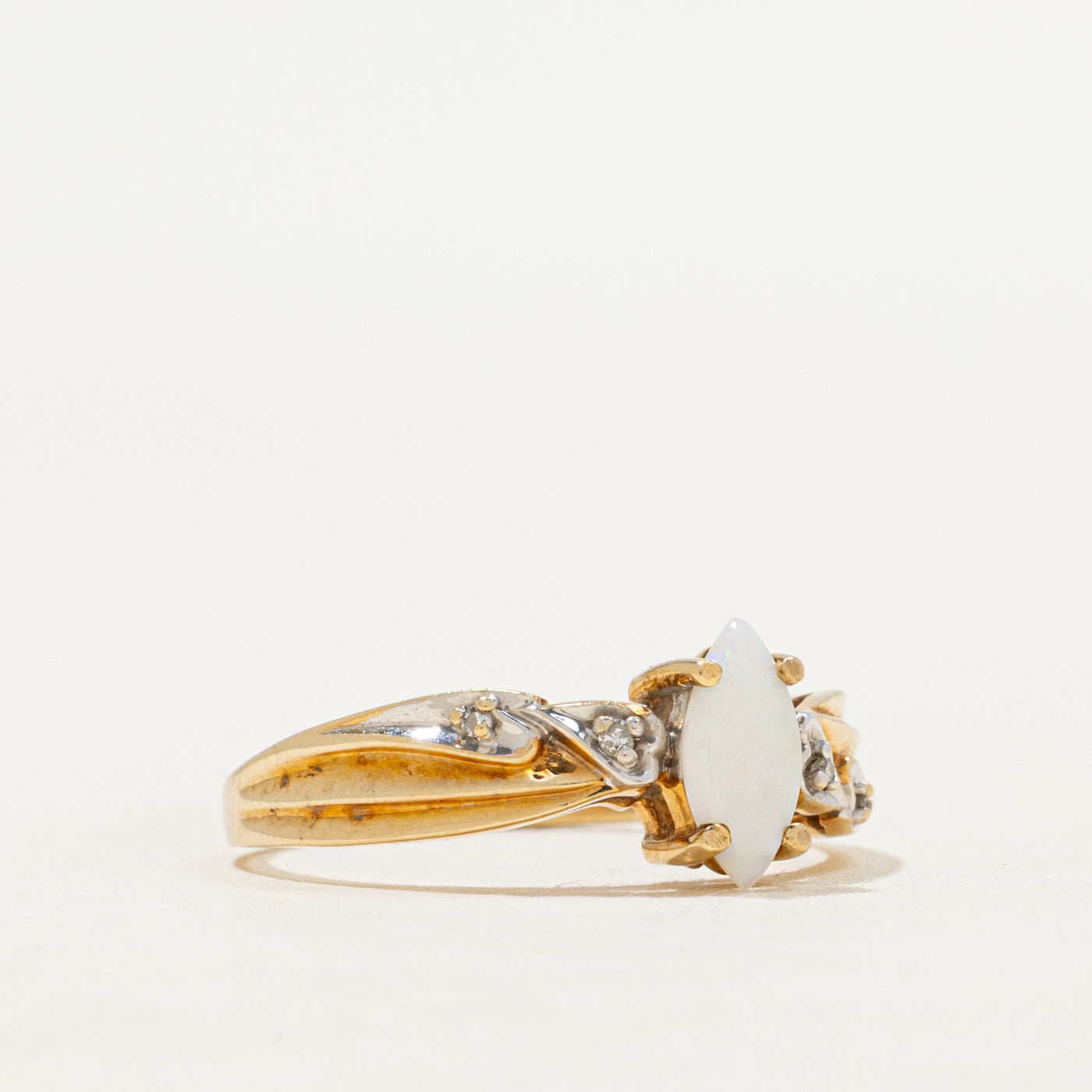 Opal & Diamond Grooved Ring | 0.25ct, 0.02ctw | SZ 6.75