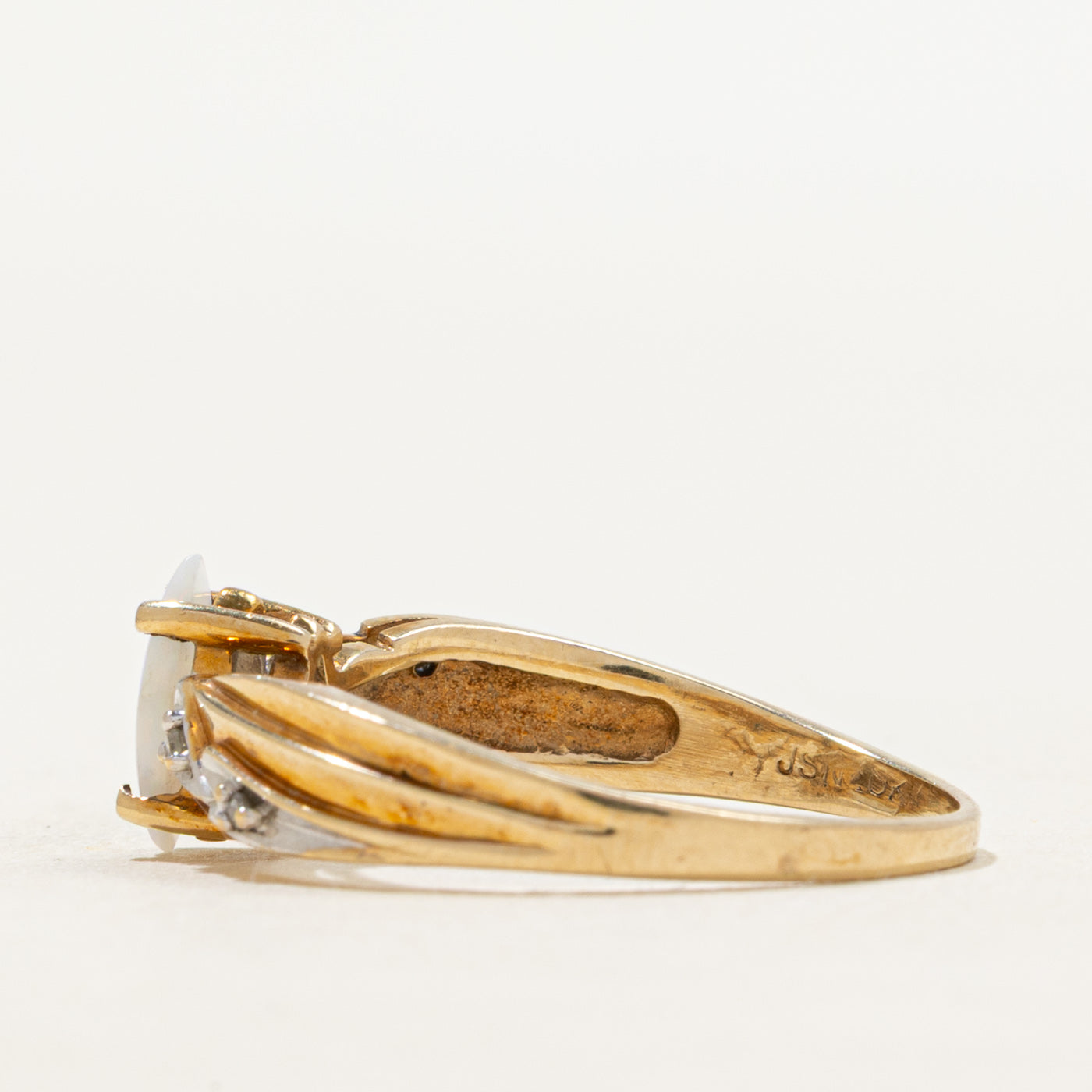 Opal & Diamond Grooved Ring | 0.25ct, 0.02ctw | SZ 6.75