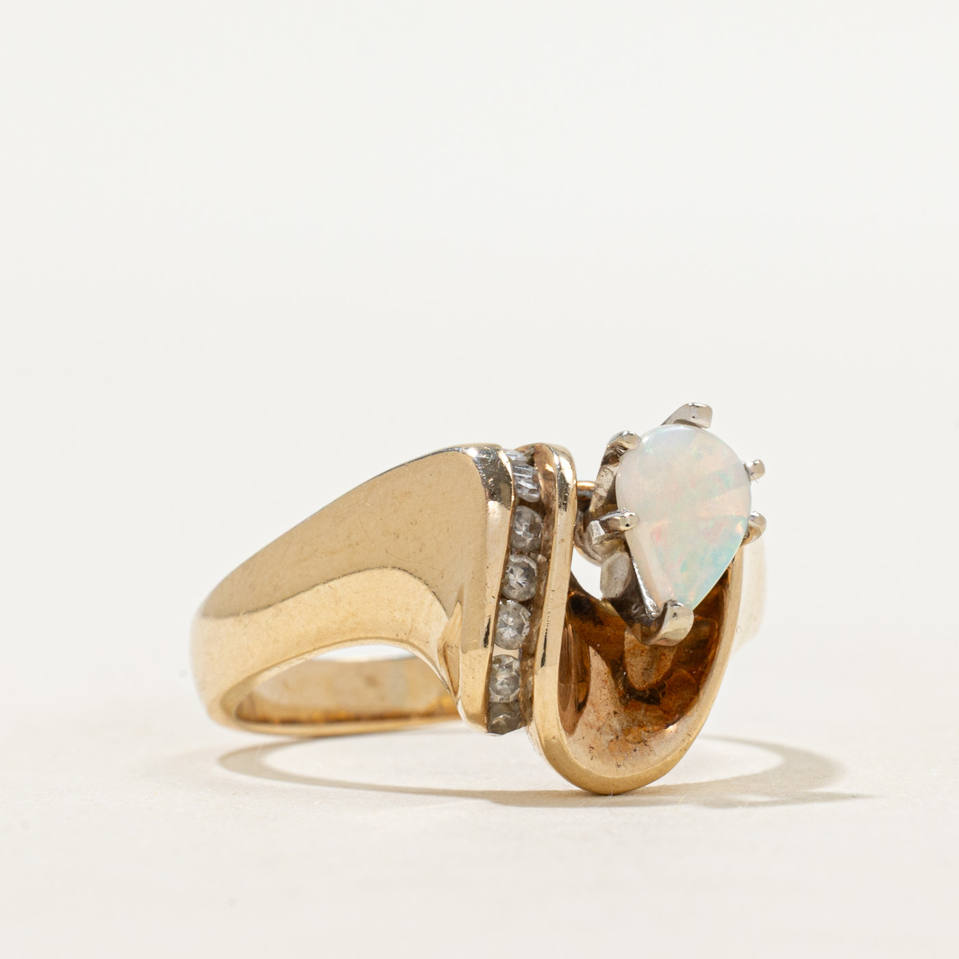 Pear Cabochon Opal & Diamond Abstract Ring | 0.33ct, 0.09ctw | SZ 7.5