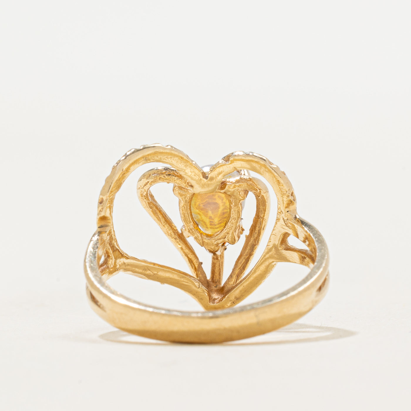 Glass Simulant Opal Open Textured Heart Ring | 0.85ct | SZ 5.5