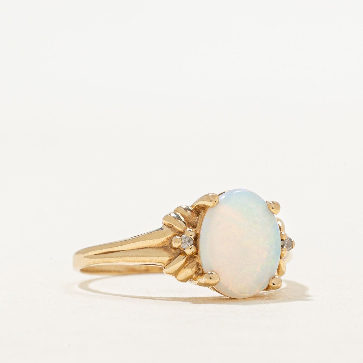 Cabochon Opal & Diamond Grooved Ring | 1.05ct, 0.02ctw | SZ 8.5
