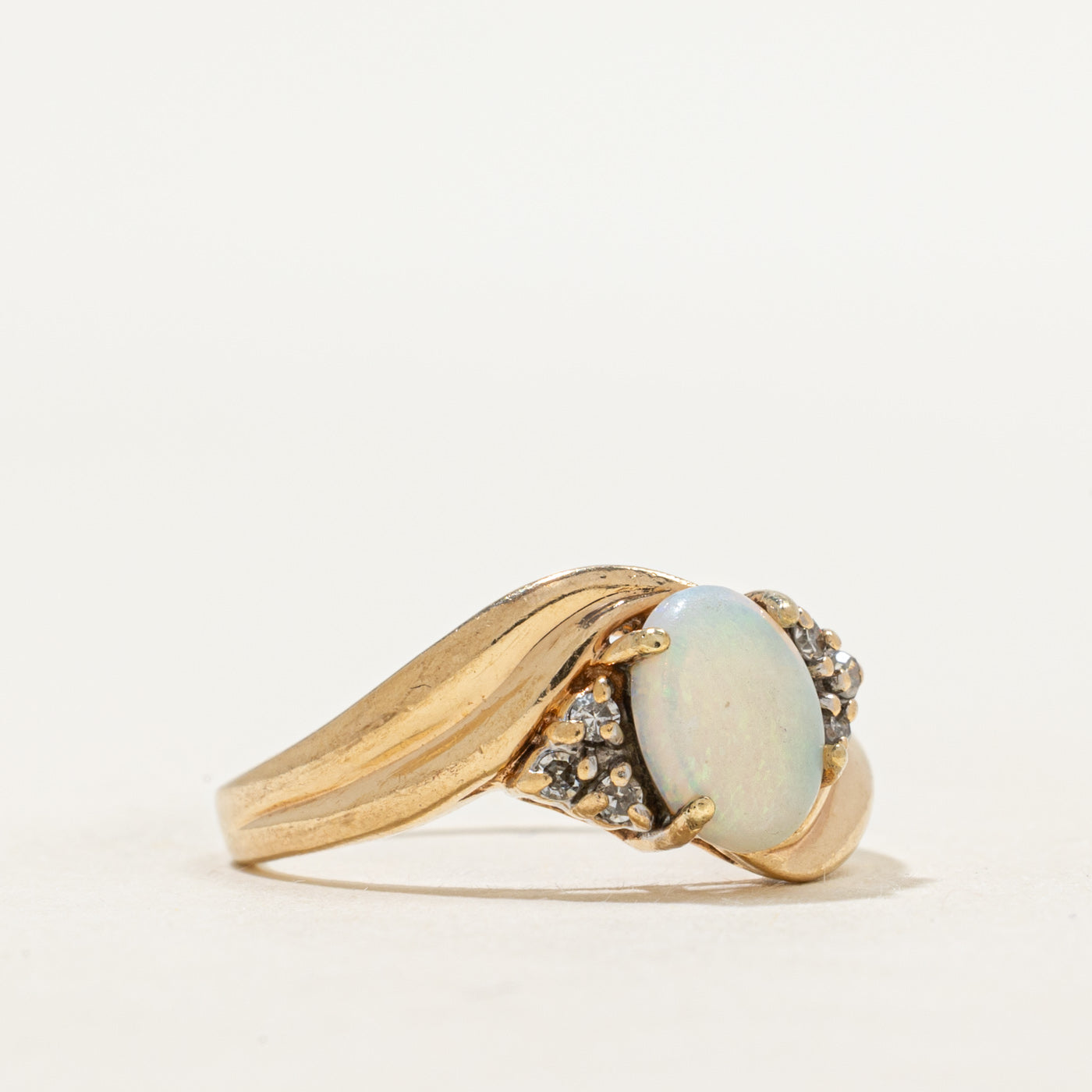 Cabochon Opal & Diamond Grooved Bypass Ring | 0.70ct, 0.06ctw | SZ 7