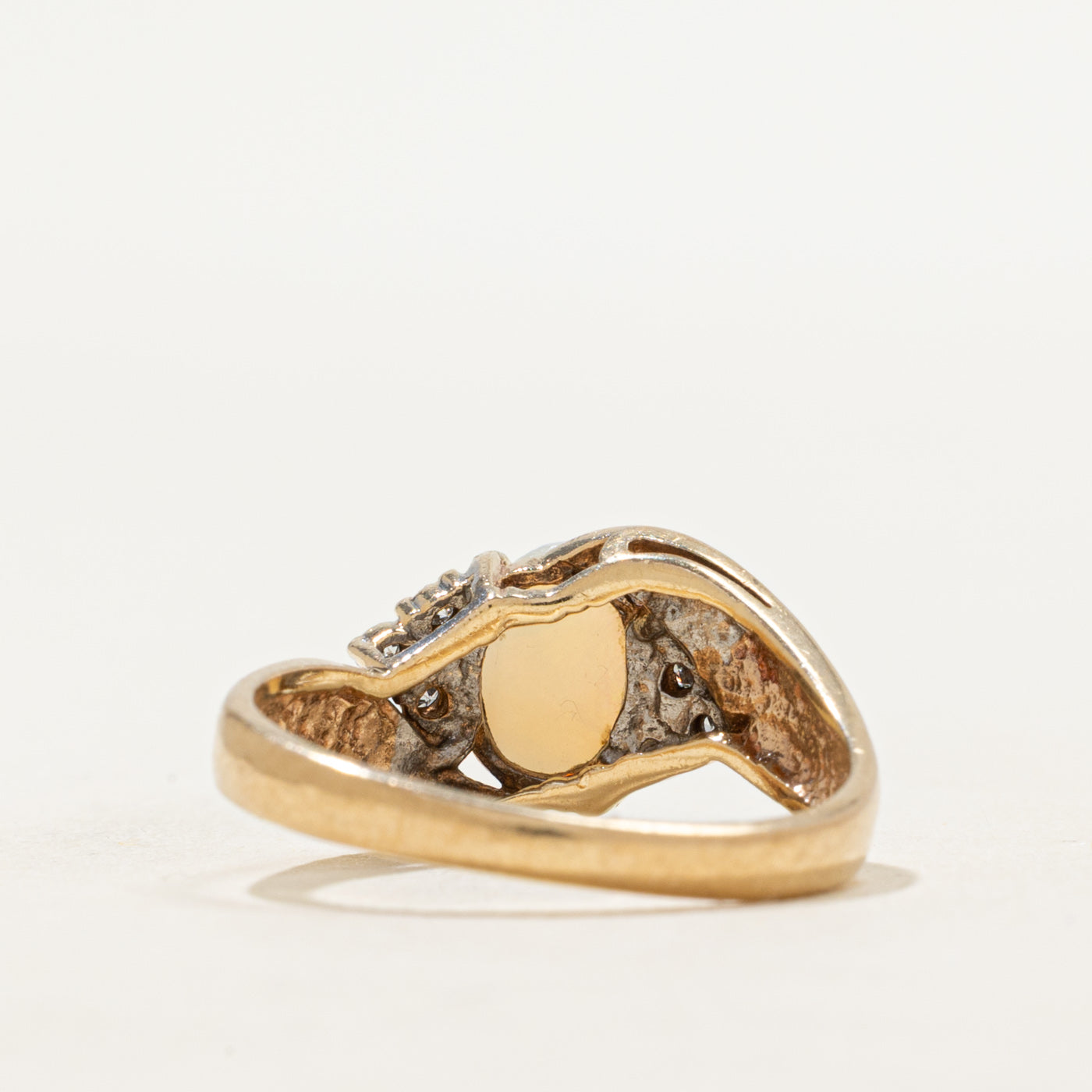 Cabochon Opal & Diamond Grooved Bypass Ring | 0.70ct, 0.06ctw | SZ 7
