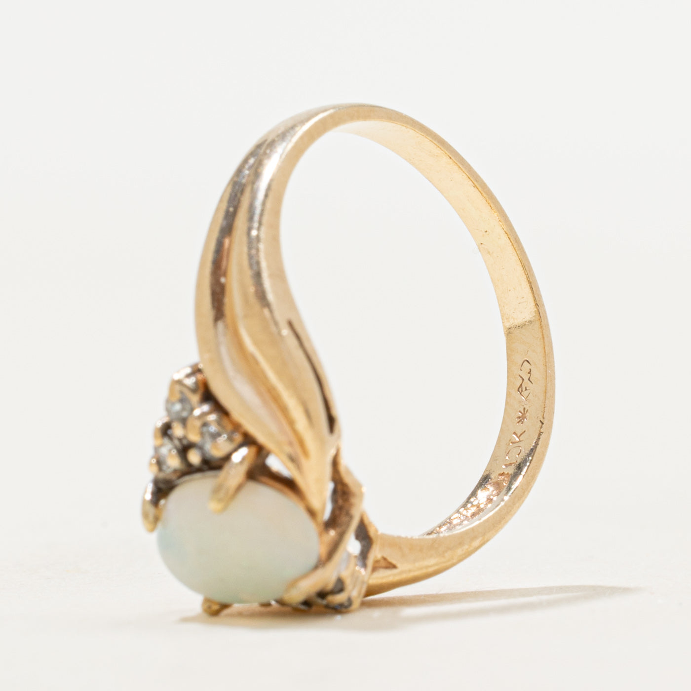 Cabochon Opal & Diamond Grooved Bypass Ring | 0.70ct, 0.06ctw | SZ 7