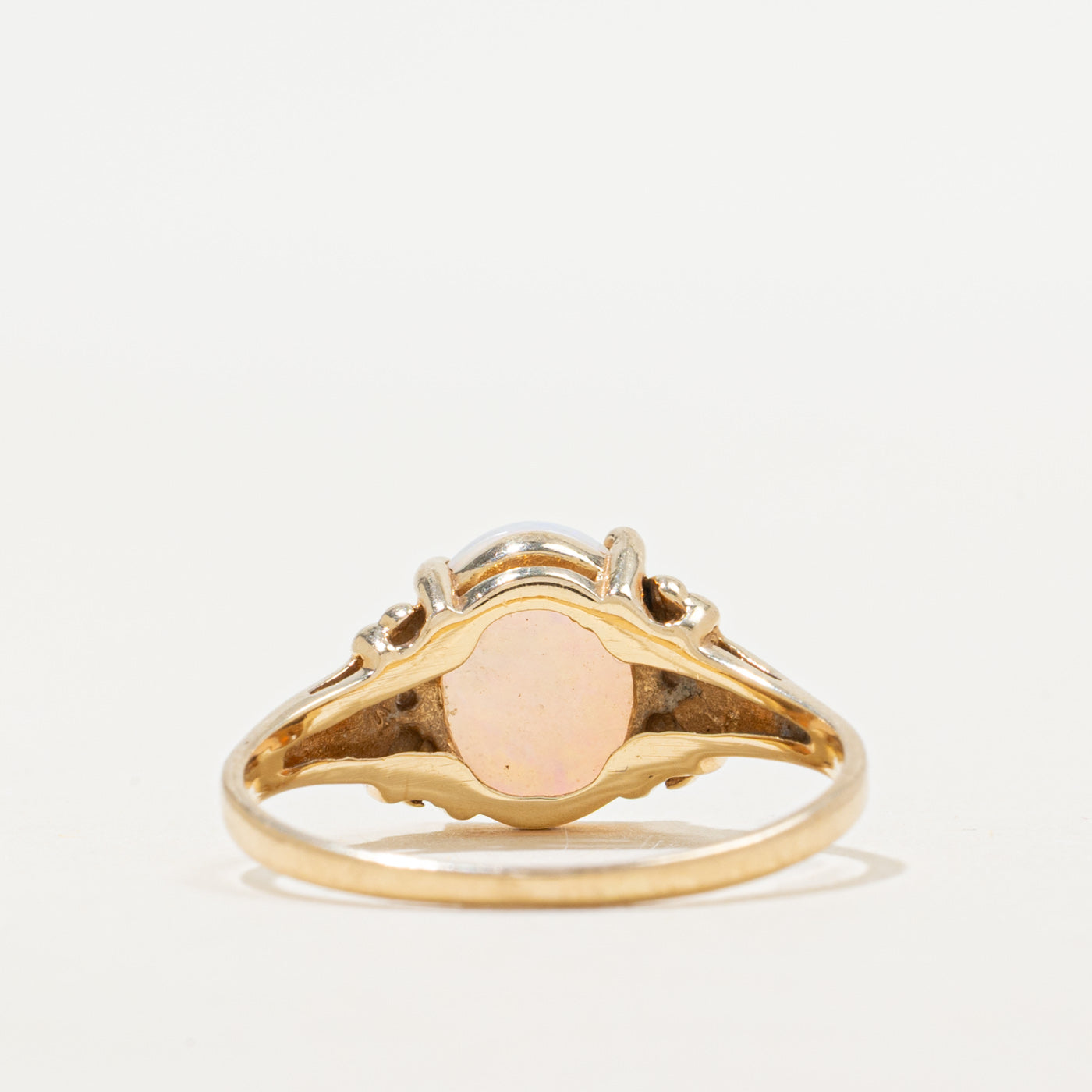 Cabochon Opal & Diamond Grooved Ring | 1.05ct, 0.02ctw | SZ 8.5