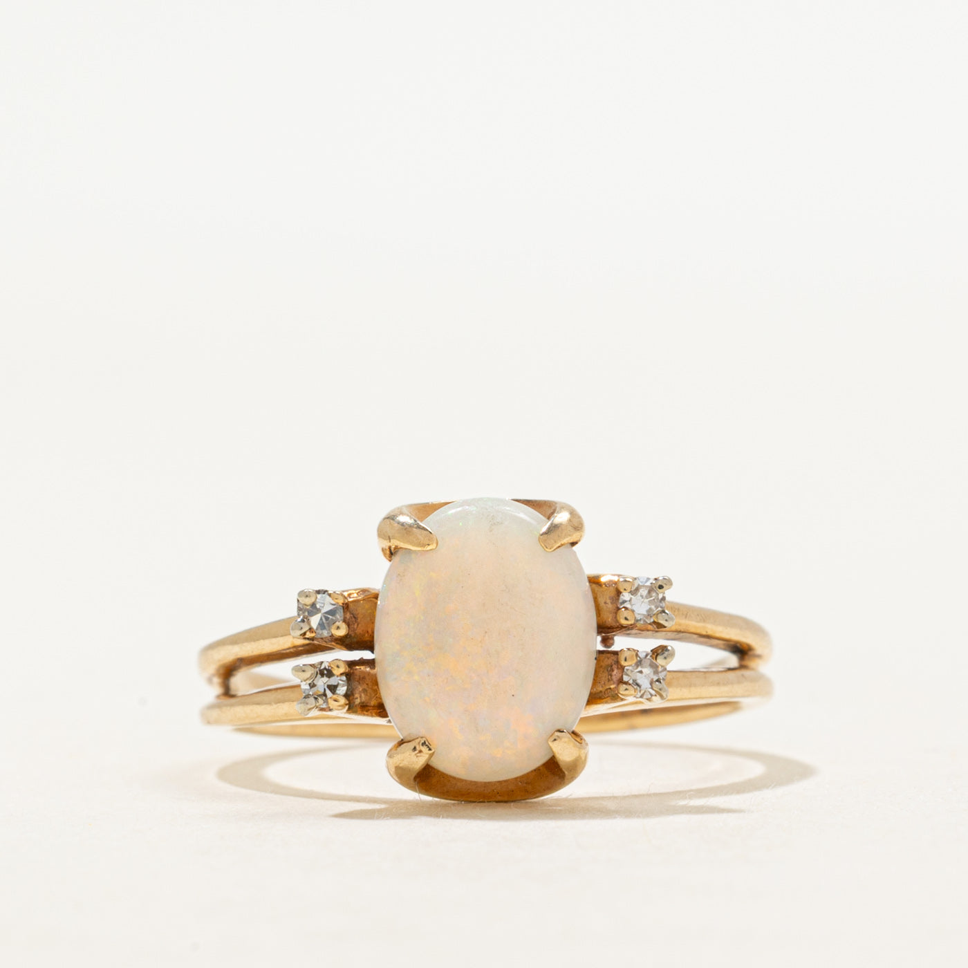 Cabochon Opal & Diamond Open Shank Ring | 0.98ct, 0.04ctw | SZ 6.25