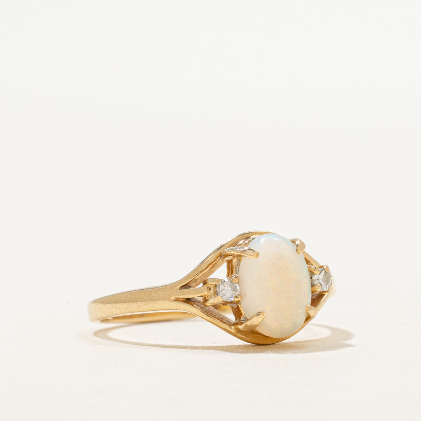 Cabochon Opal & Diamond Tapered Ring | 0.70ct, 0.04ctw | SZ 6.25