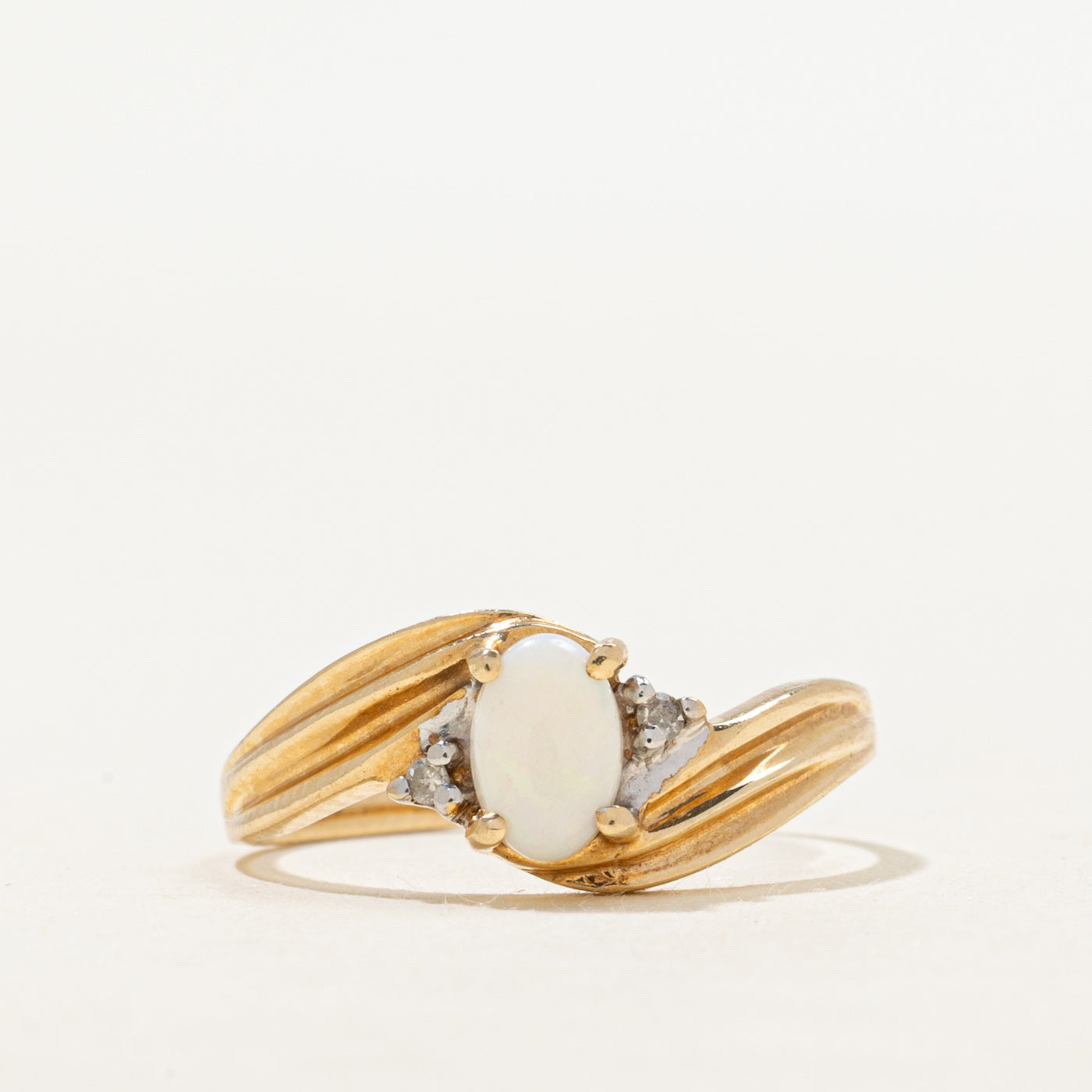 Cabochon Opal & Diamond Grooved Bypass Ring | 0.28ct, 0.02ctw | SZ 5.25