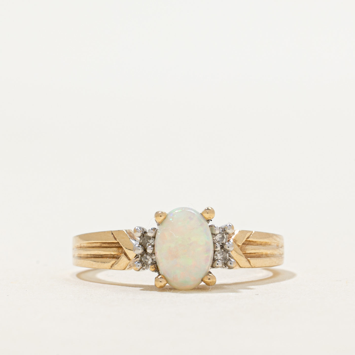 Opal & Diamond Grooved Ring | 0.46ct, 0.04ctw | SZ 6.5