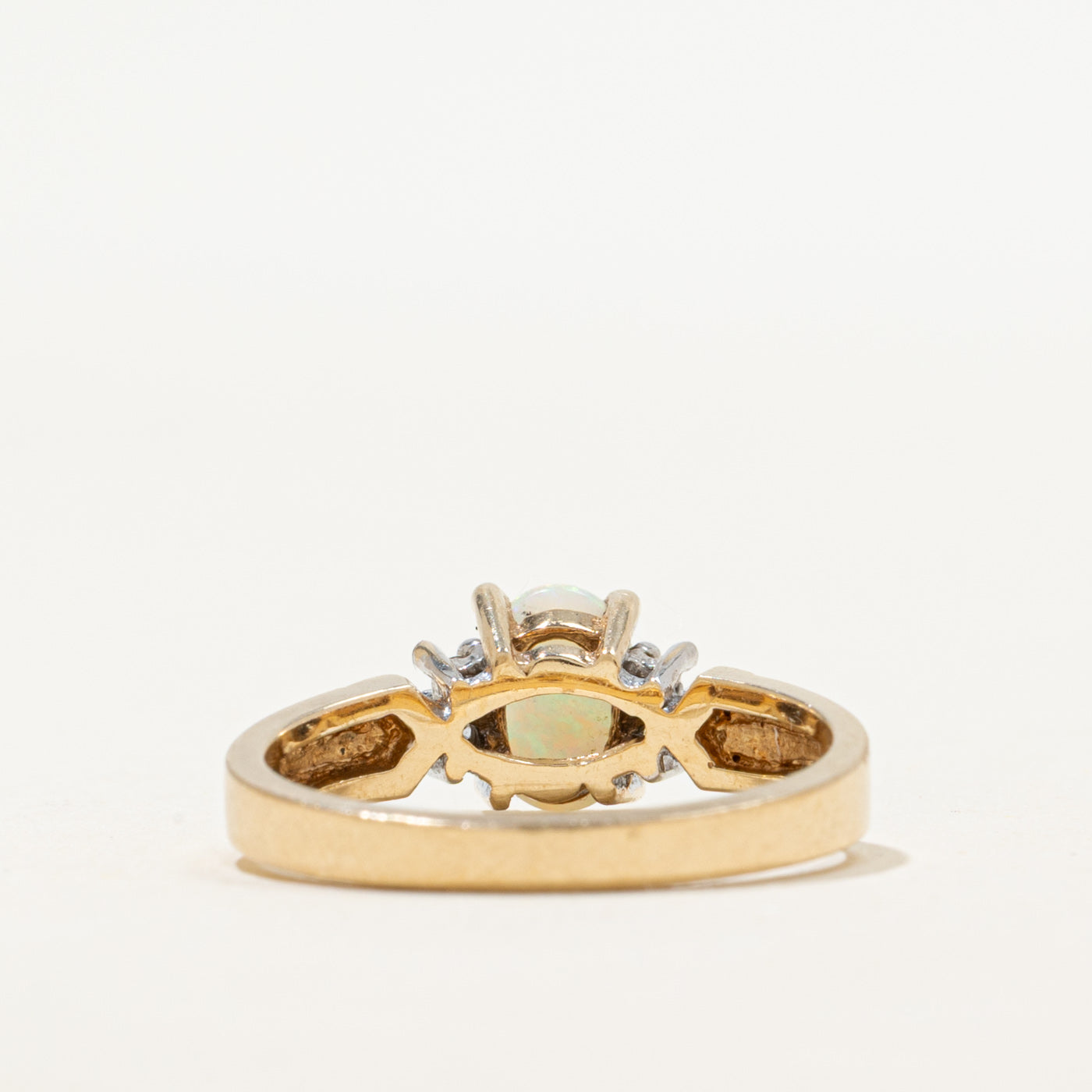 Opal & Diamond Grooved Ring | 0.46ct, 0.04ctw | SZ 6.5