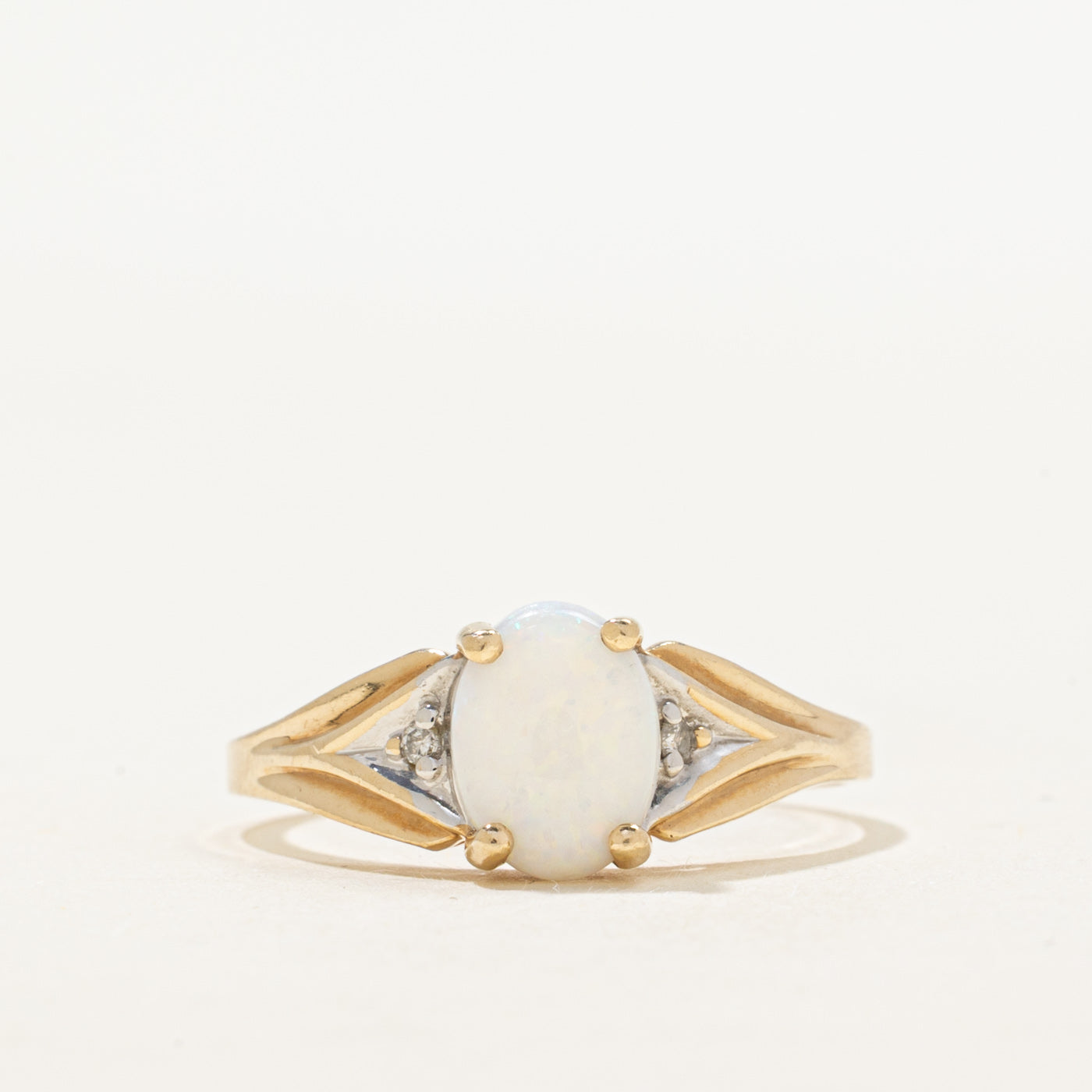 Opal & Diamond Accented Tapered Ring | 0.68ct, 0.02ctw | SZ 8