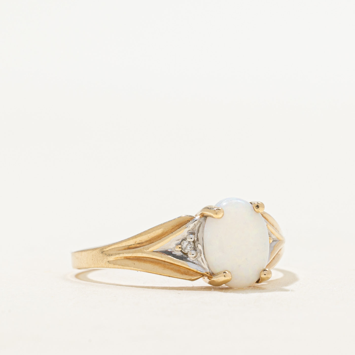 Opal & Diamond Accented Tapered Ring | 0.68ct, 0.02ctw | SZ 8
