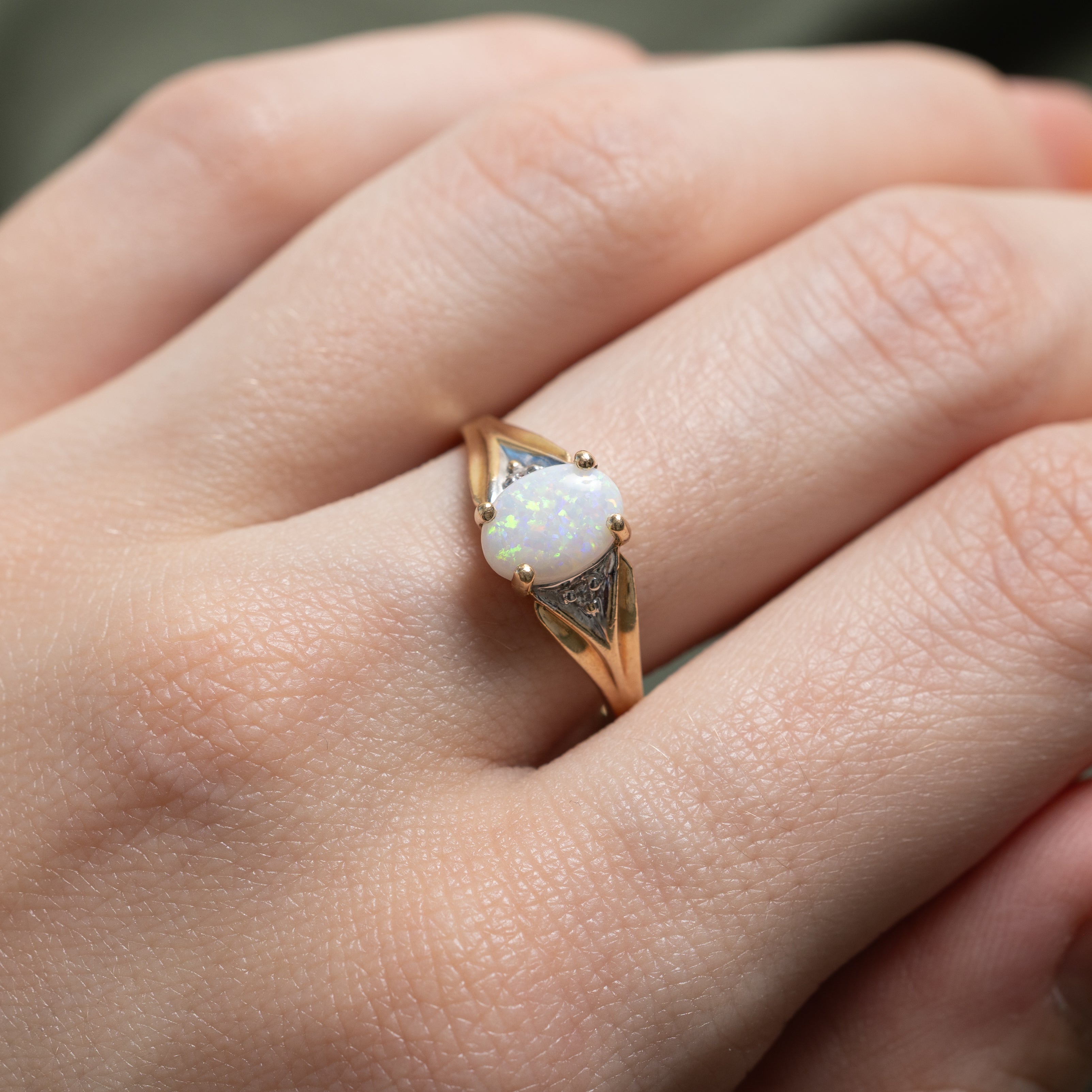Opal & Diamond Accented Tapered Ring | 0.68ct, 0.02ctw | SZ 8