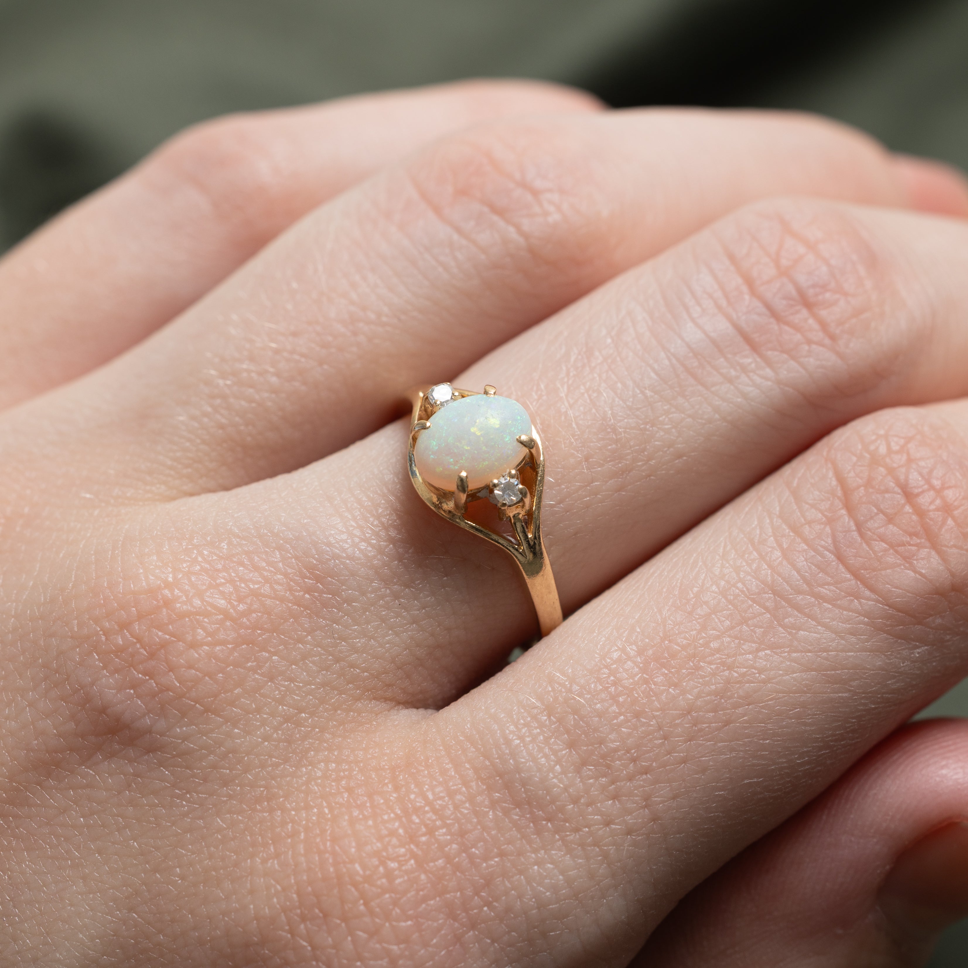 Cabochon Opal & Diamond Tapered Ring | 0.70ct, 0.04ctw | SZ 6.25