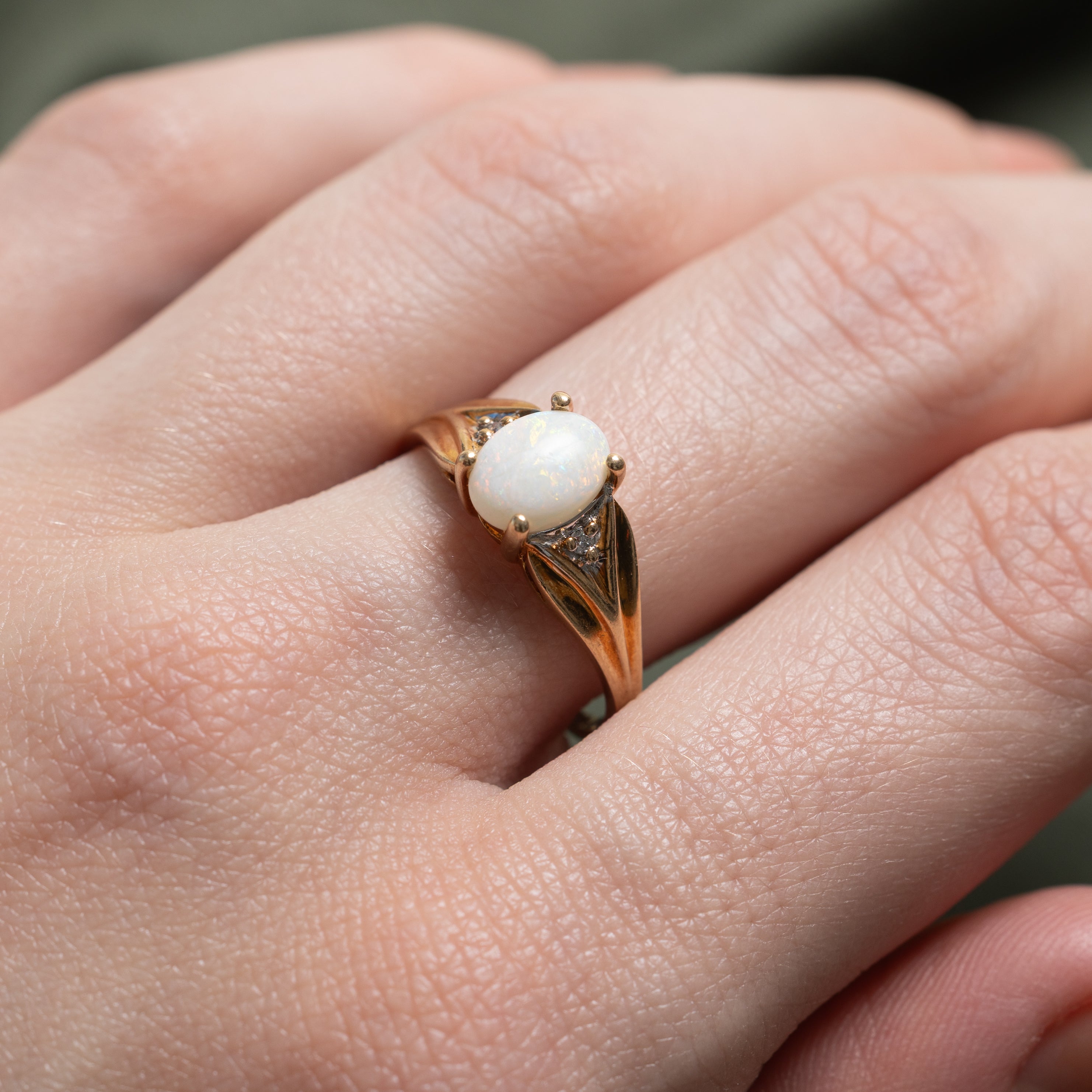 Opal & Diamond Grooved Tapered Ring | 0.75ct, 0.02ctw | SZ 7.5