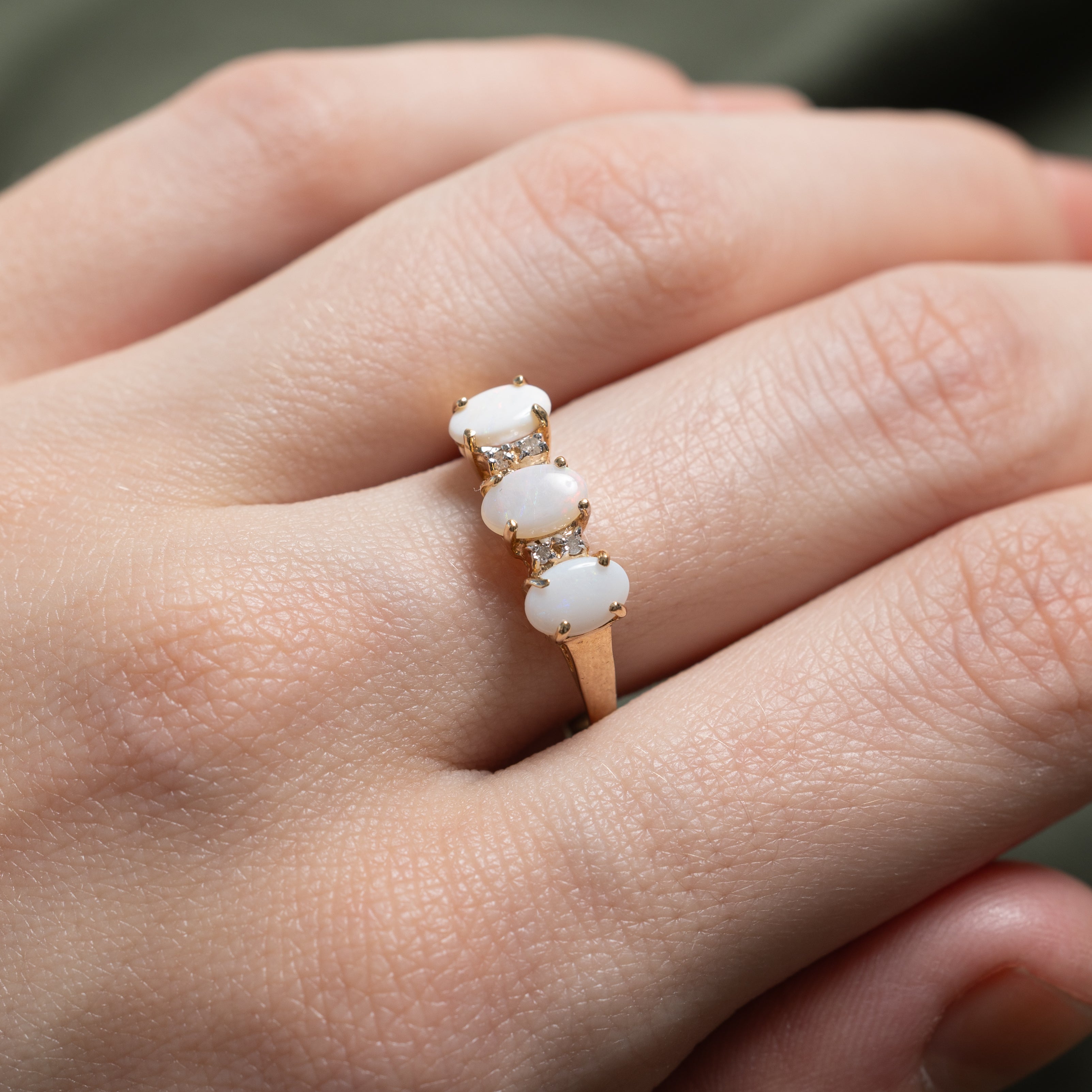 Three Stone Opal & Diamond Ring | 0.75ctw, 0.02ctw | SZ 8