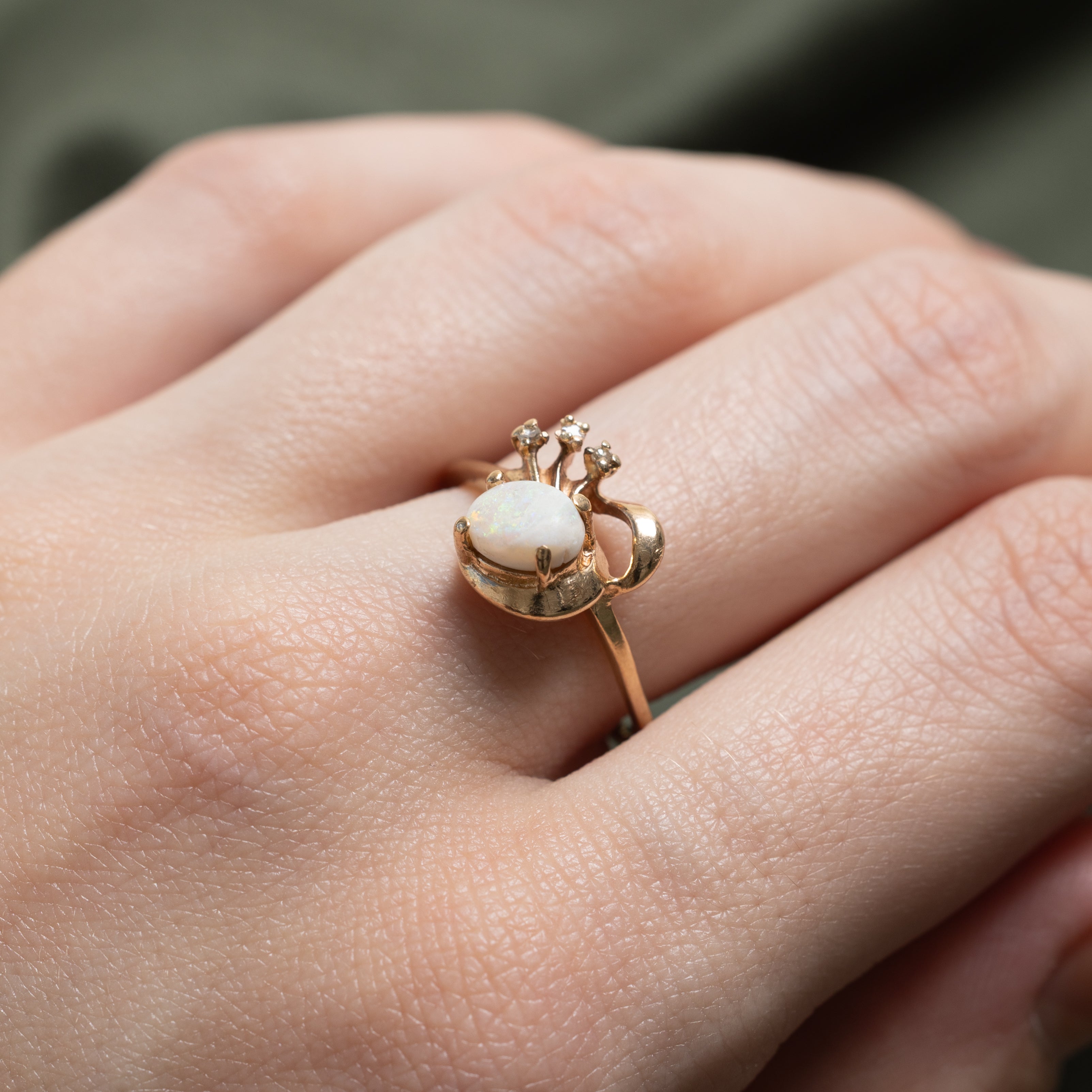 Cabochon Opal & Diamond Abstract Ring | 0.55ct, 0.02ctw | SZ 6.75