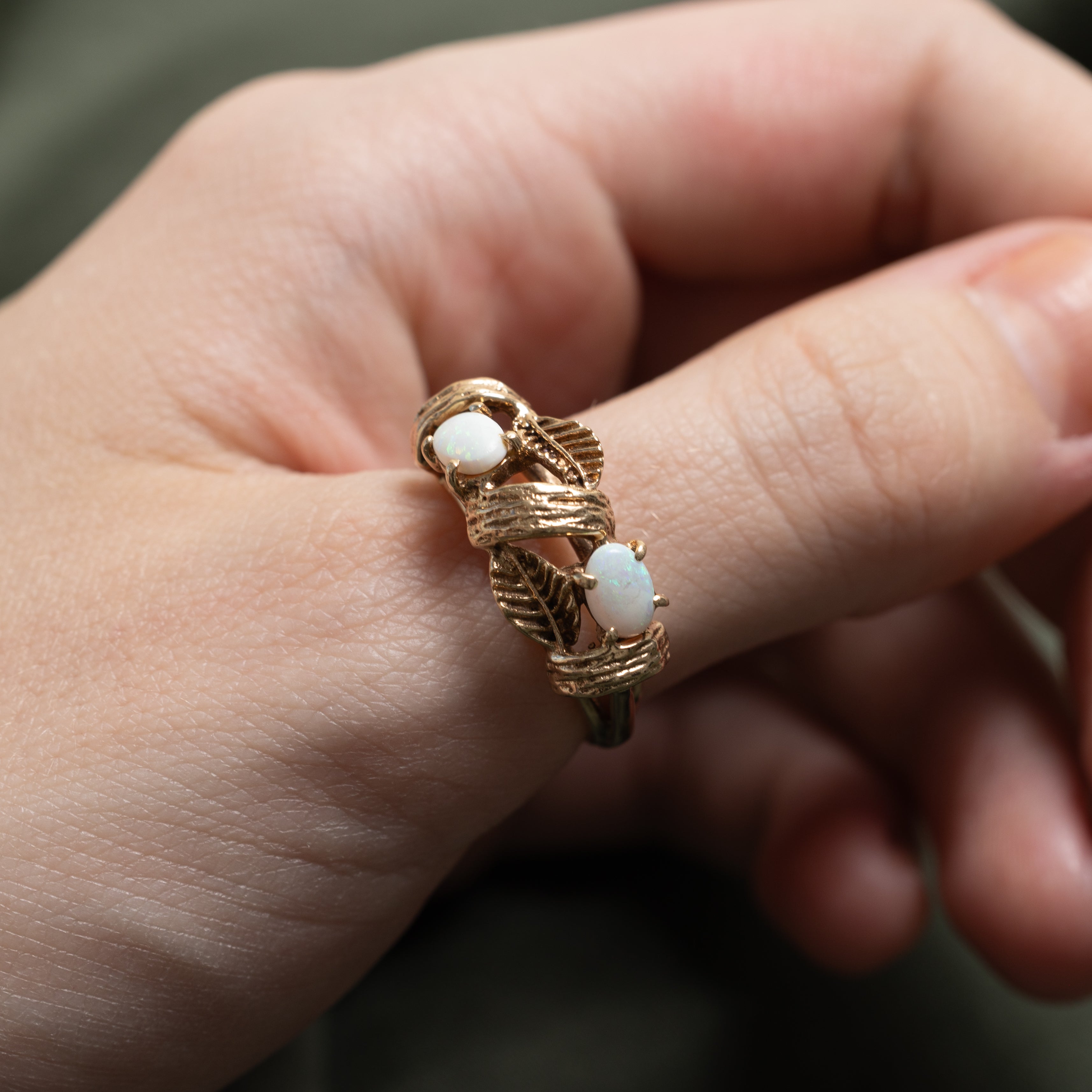 Two Stone Opal Leafy Cocktail Ring | 0.50ctw | SZ 8.75