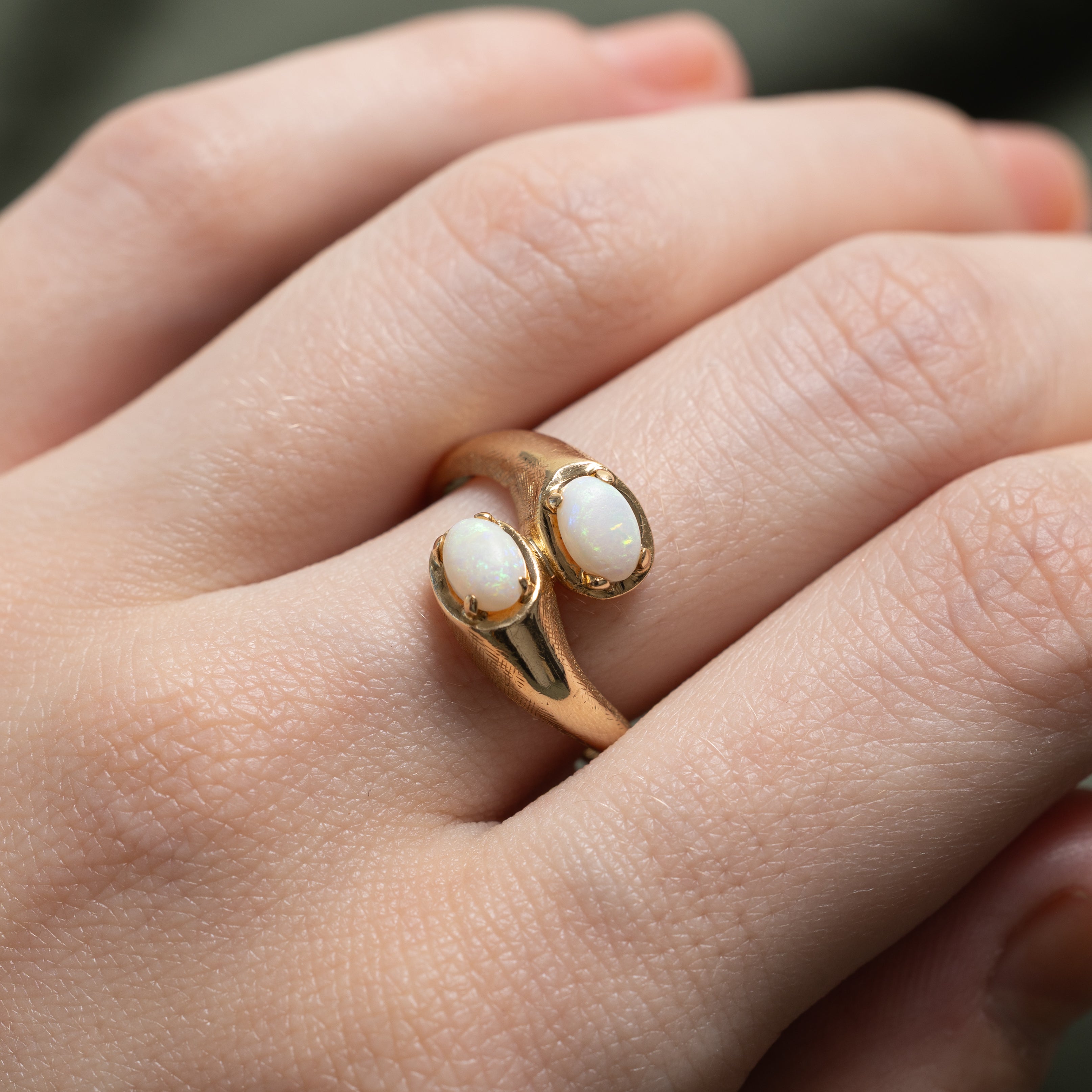 Toi et Moi Opal Textured Bypass Ring | 0.52ctw | SZ 7.5