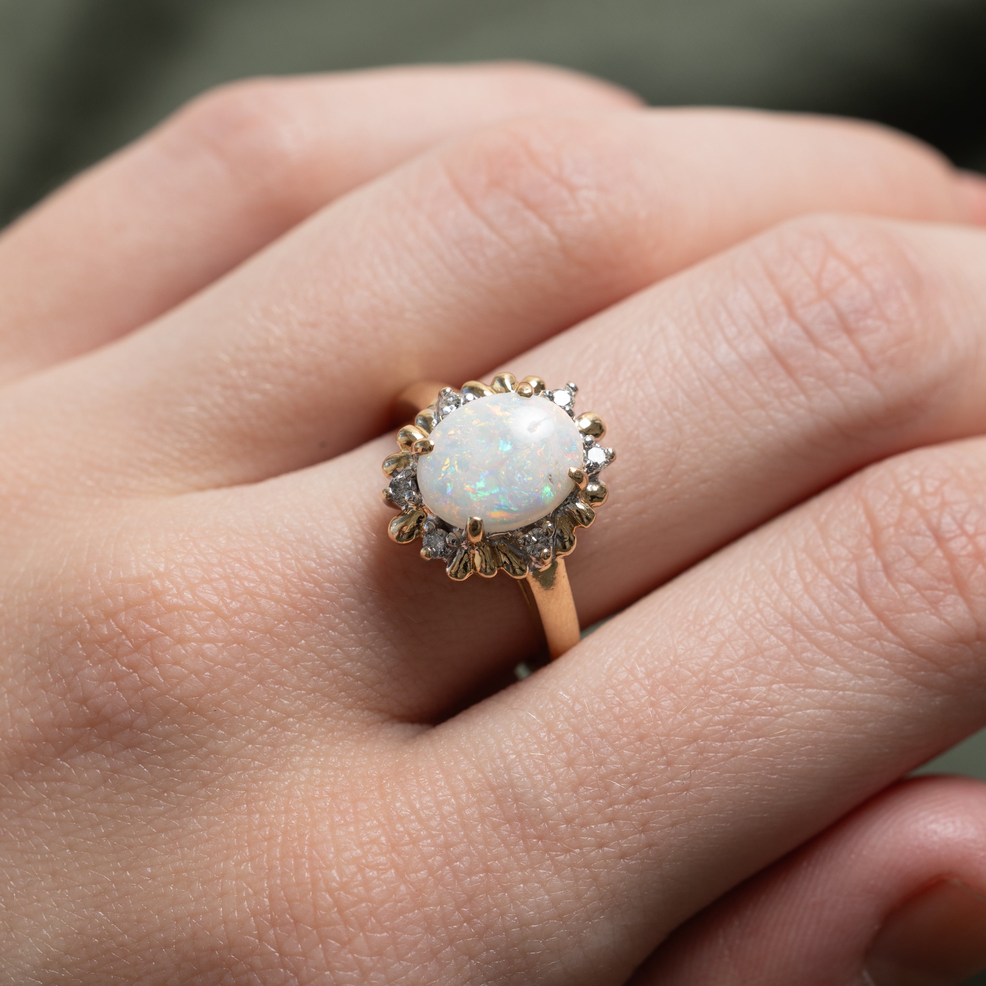 Opal & Diamond Petal Ring | 1.50ct, 0.12ctw | SZ 6.25