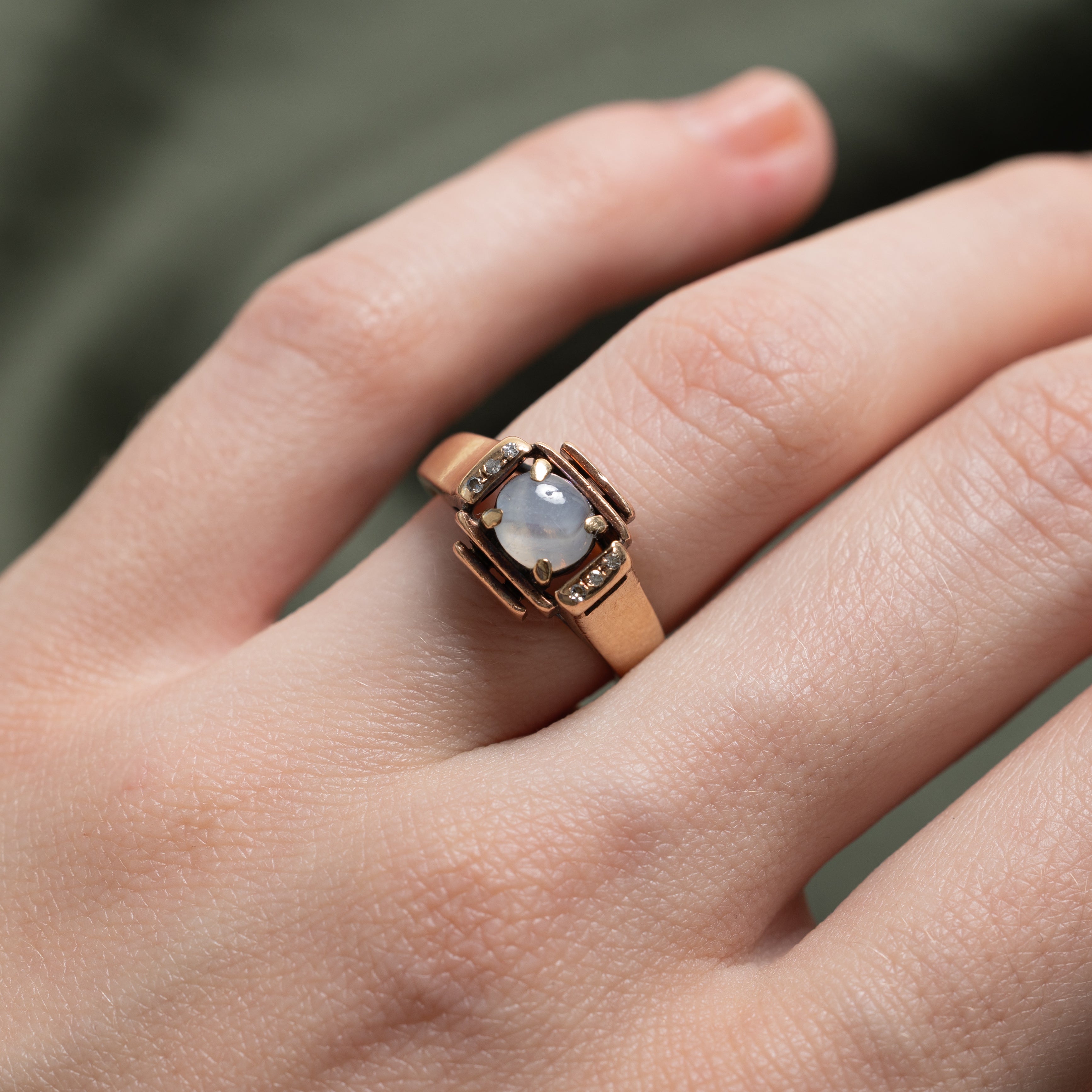 Cabochon Star Sapphire & Diamond Openwork Ring | 1.20ct, 0.03ctw | SZ 5.5