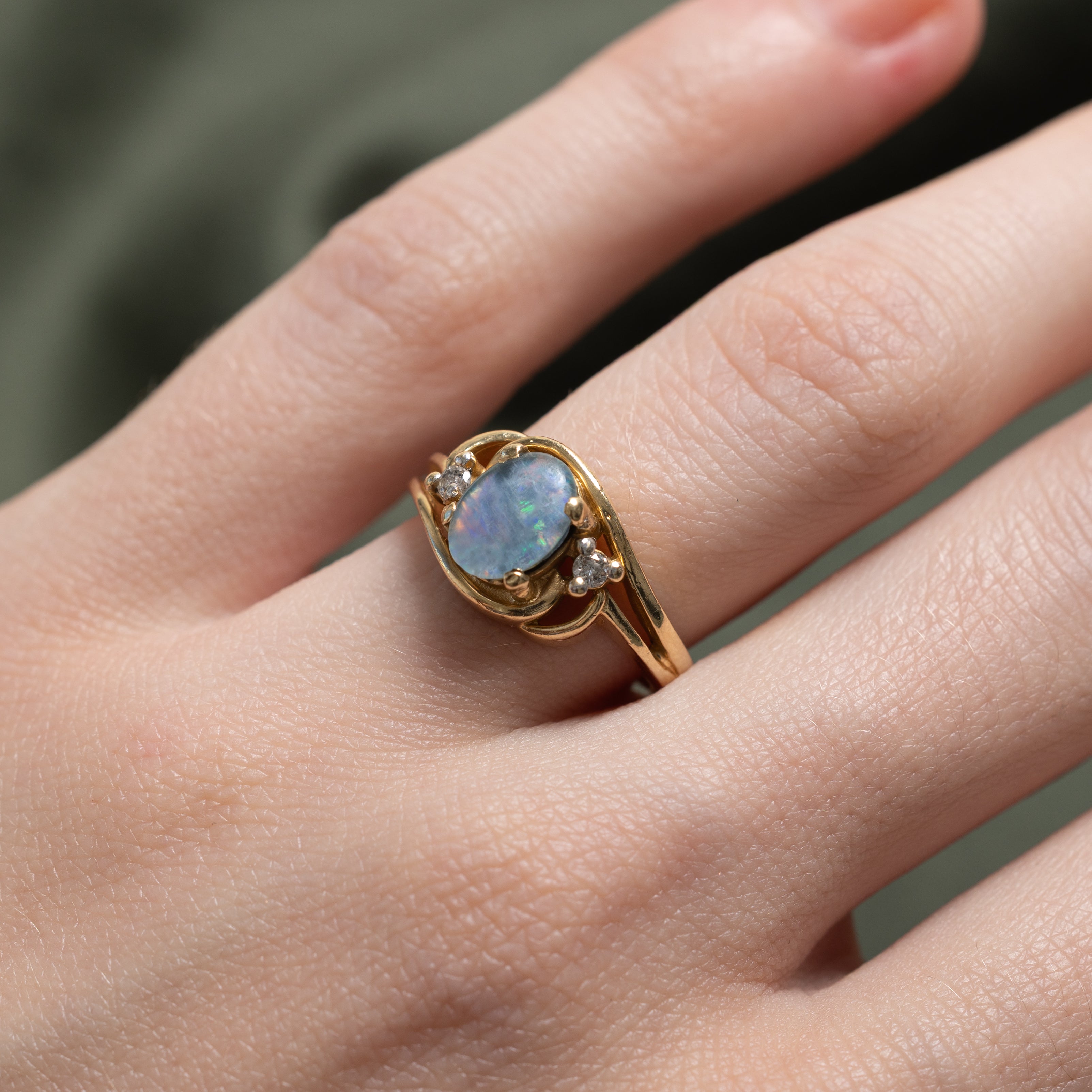 Opal Triplet & Diamond Bypass Ring | 0.70ct, 0.06ctw | SZ 5