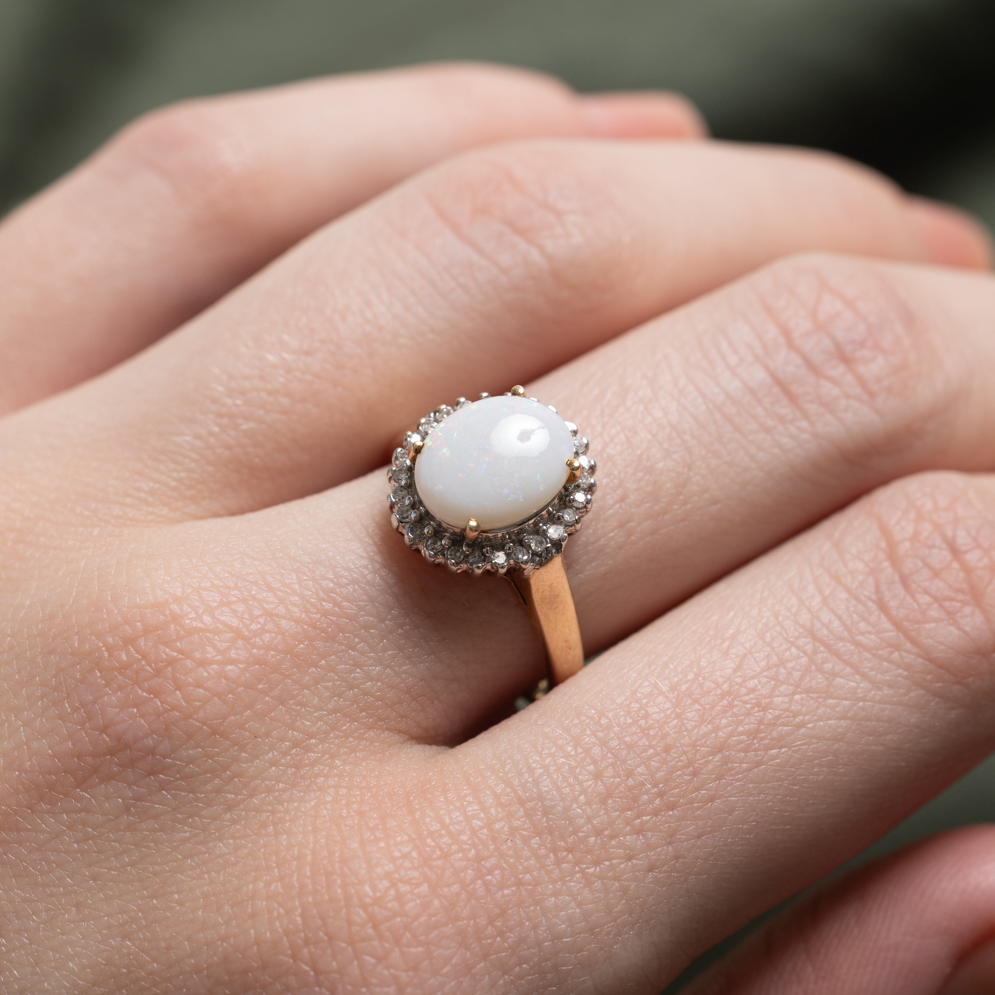 Opal & Diamond Petal Halo Cocktail Ring | 1.50ct, 0.11ctw | SZ 7