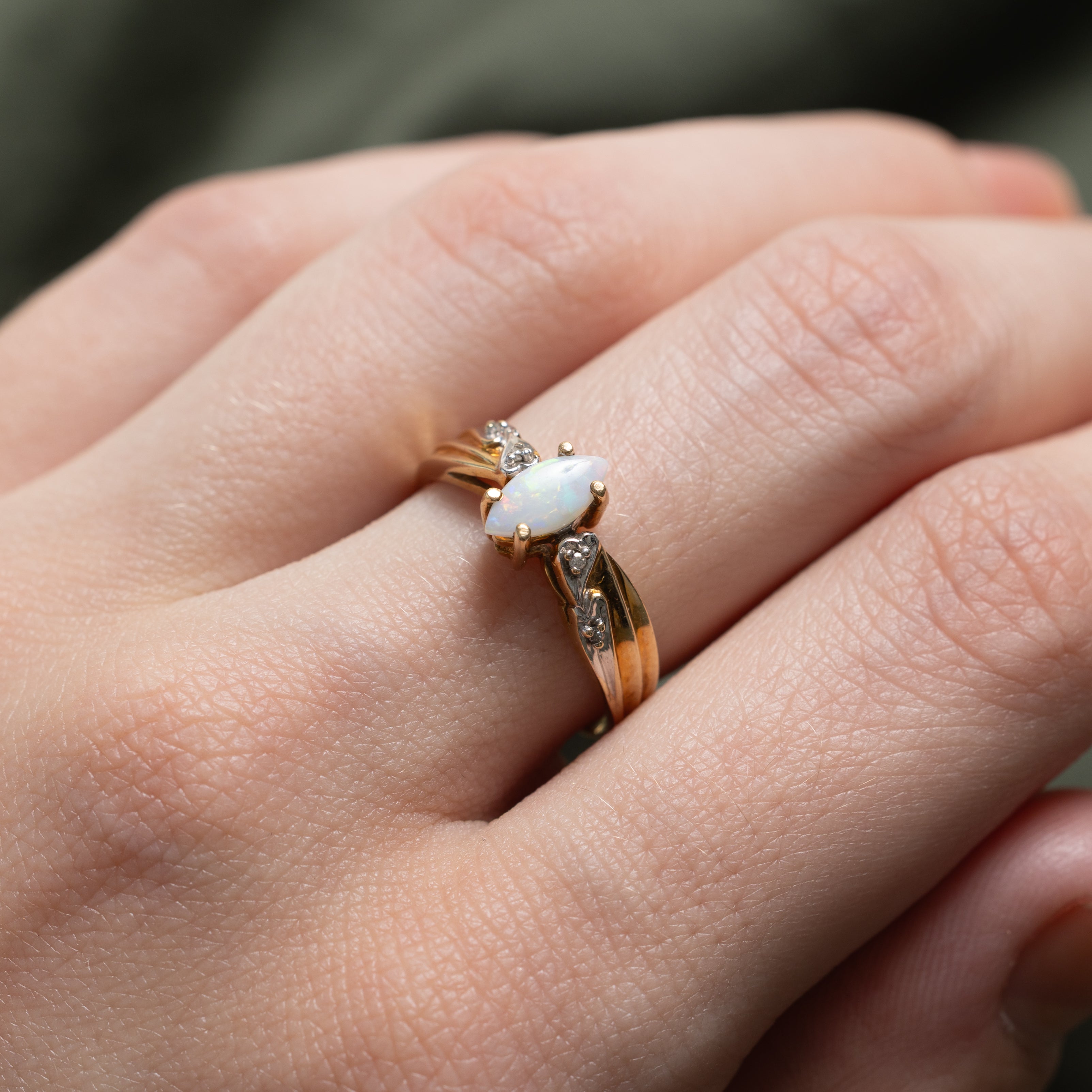 Opal & Diamond Grooved Ring | 0.25ct, 0.02ctw | SZ 6.75