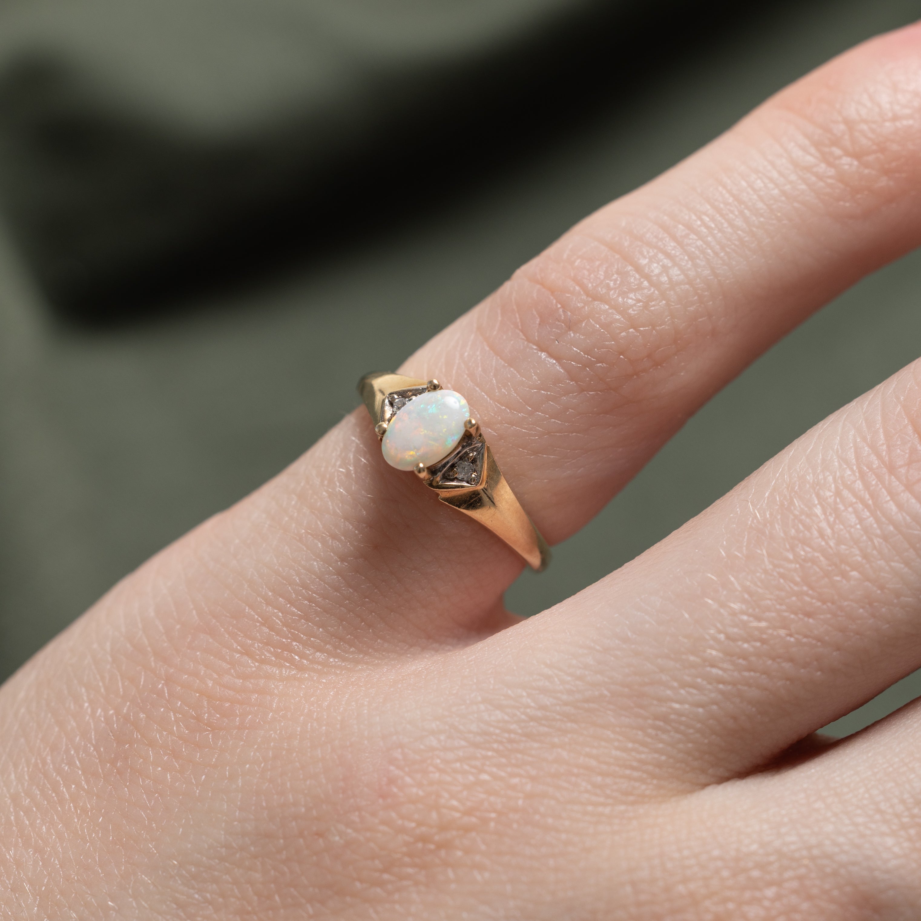 Cabochon Opal & Diamond Ring | 0.25ct, 0.01ct | SZ 2.5