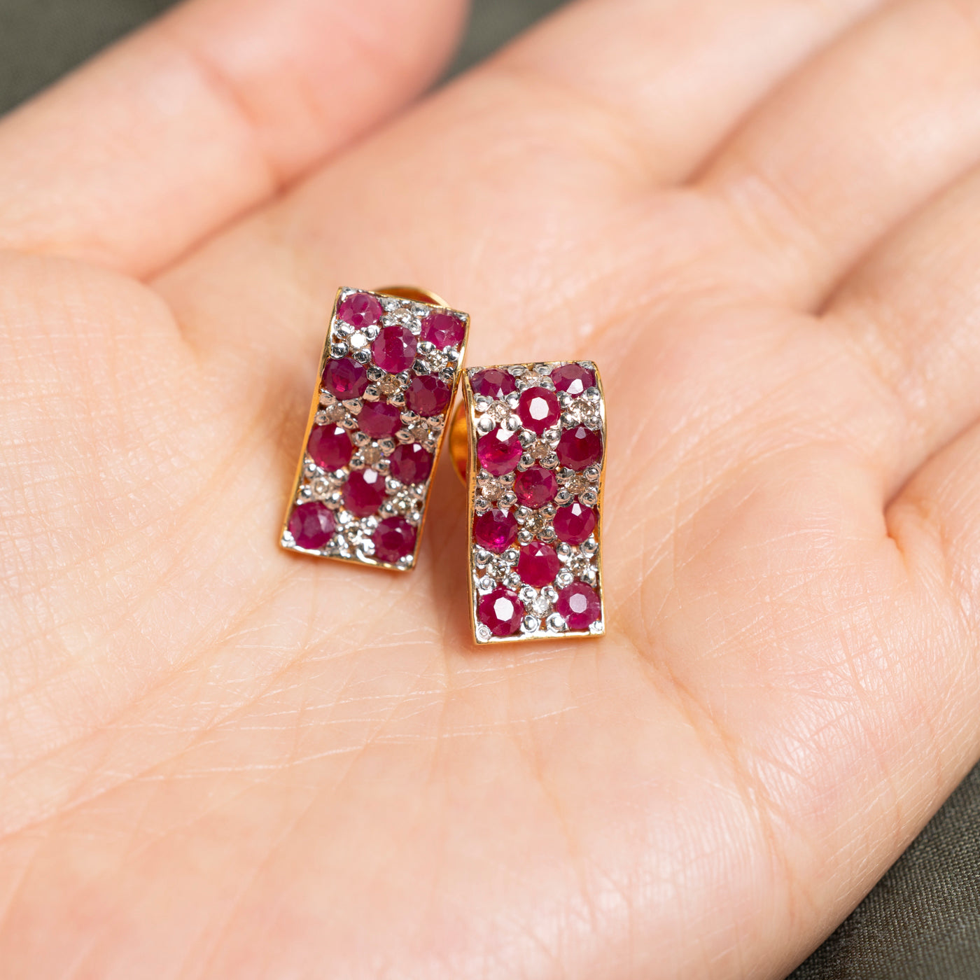 Ruby & Brown Diamond Wave Earrings | 4.18ctw, 0.40ctw