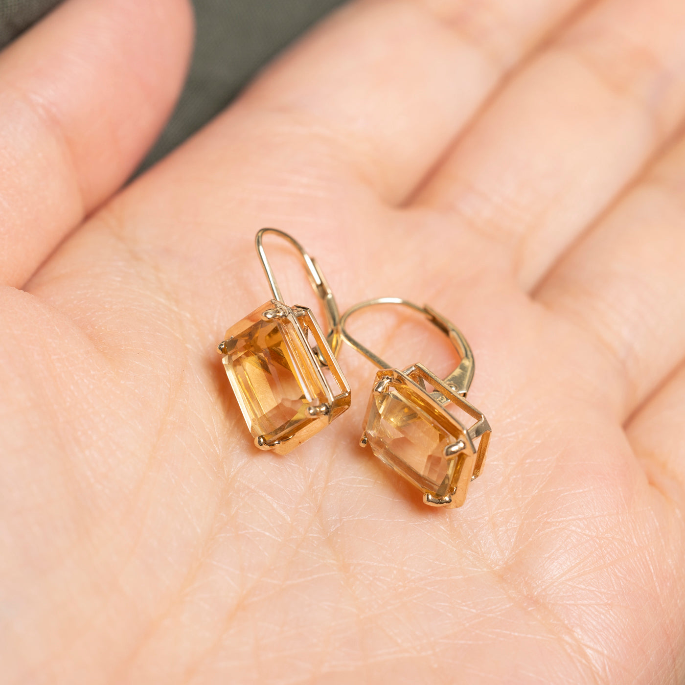 Bezel Set Emerald Cut Citrine Drop Earrings | 7.00ctw