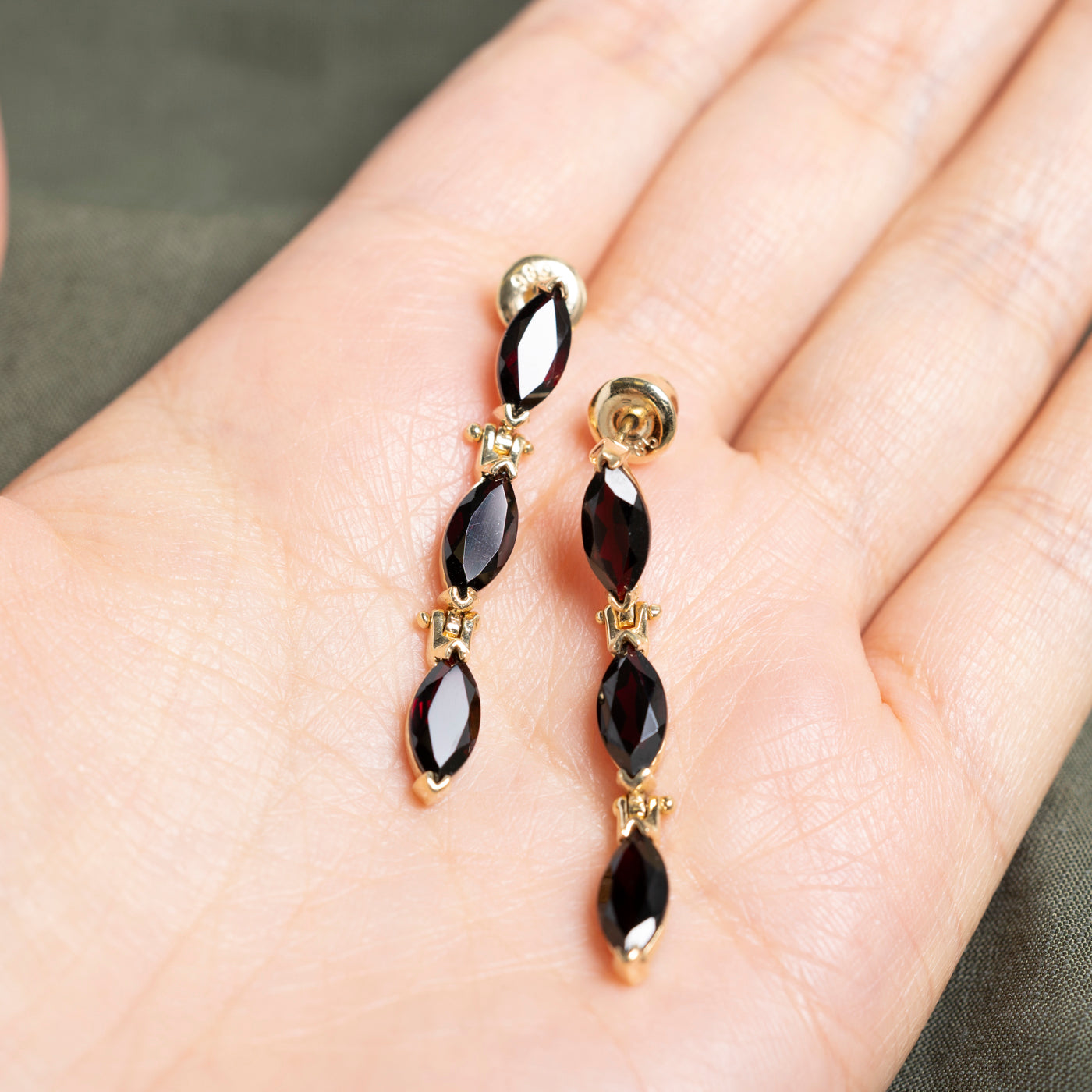 Three Stone Marquise Cut Garnet Drop Earrings | 6.60ctw