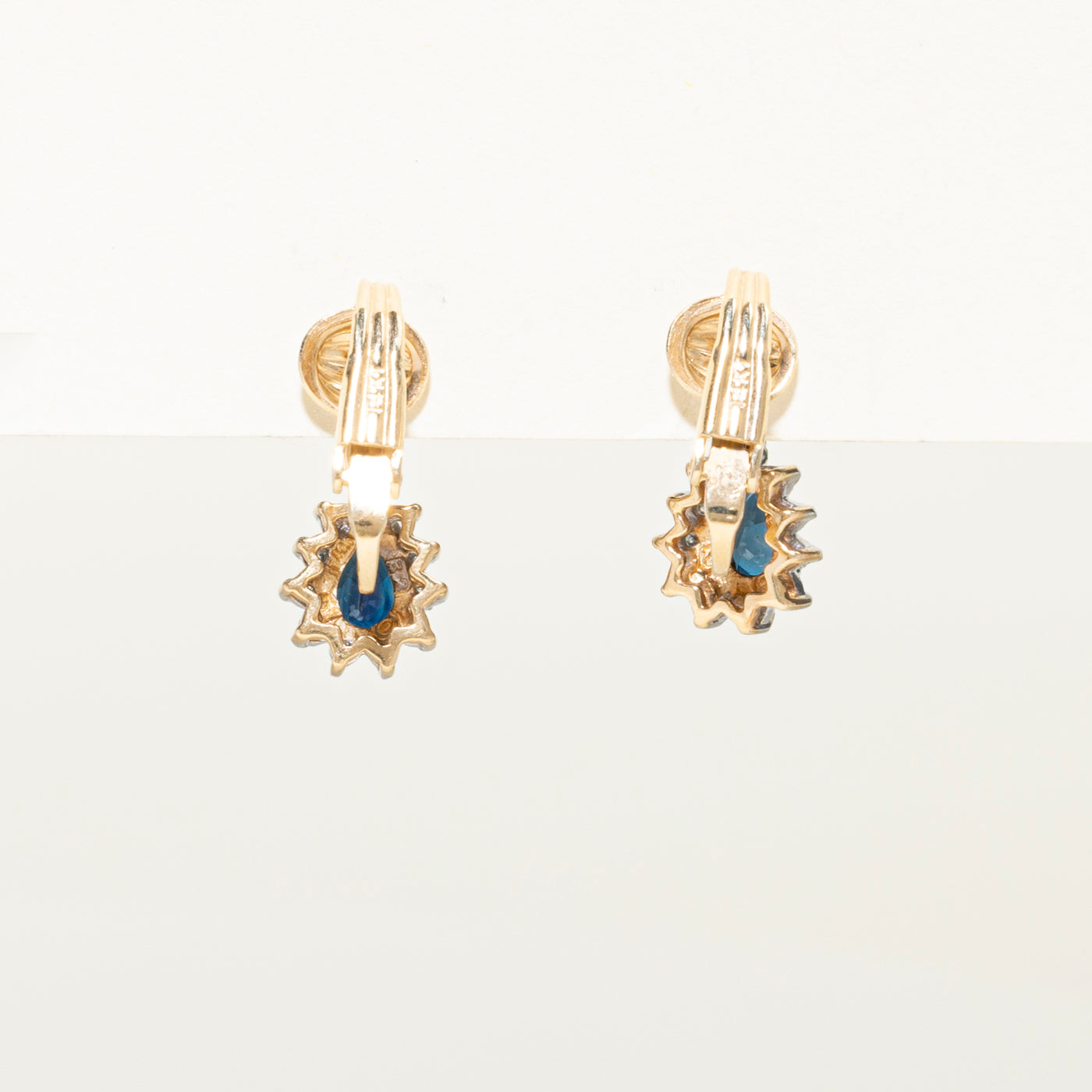 Pear Shaped Sapphire & Diamond Petal Drop Earrings | 1.00ctw, 0.14ct