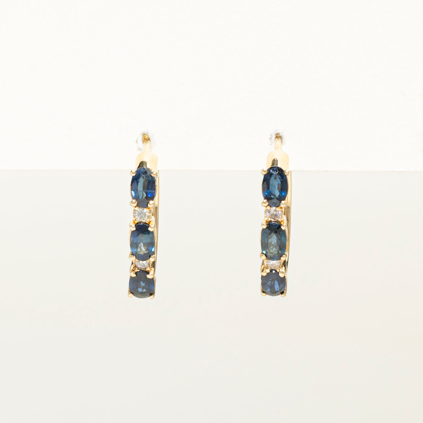 Three Stone Sapphire & Diamond Hoop Earrings | 1.50ctw, 0.12ct