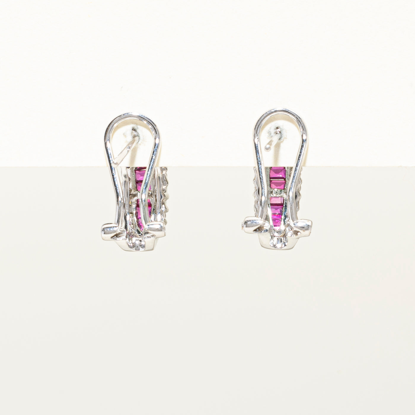 18k Multi Row Diamond & Ruby Stud Earrings | 0.50ct, 0.60ctw
