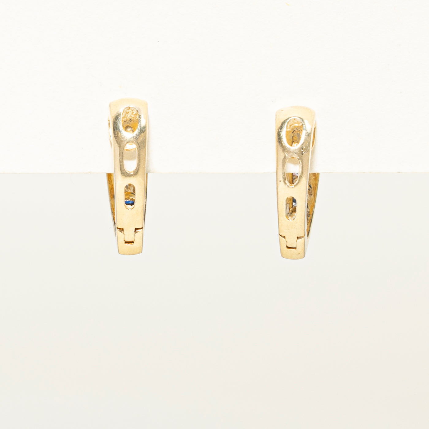 Channel Set Diamond & Sapphire Huggie Earrings | 0.16ct, 0.34ctw