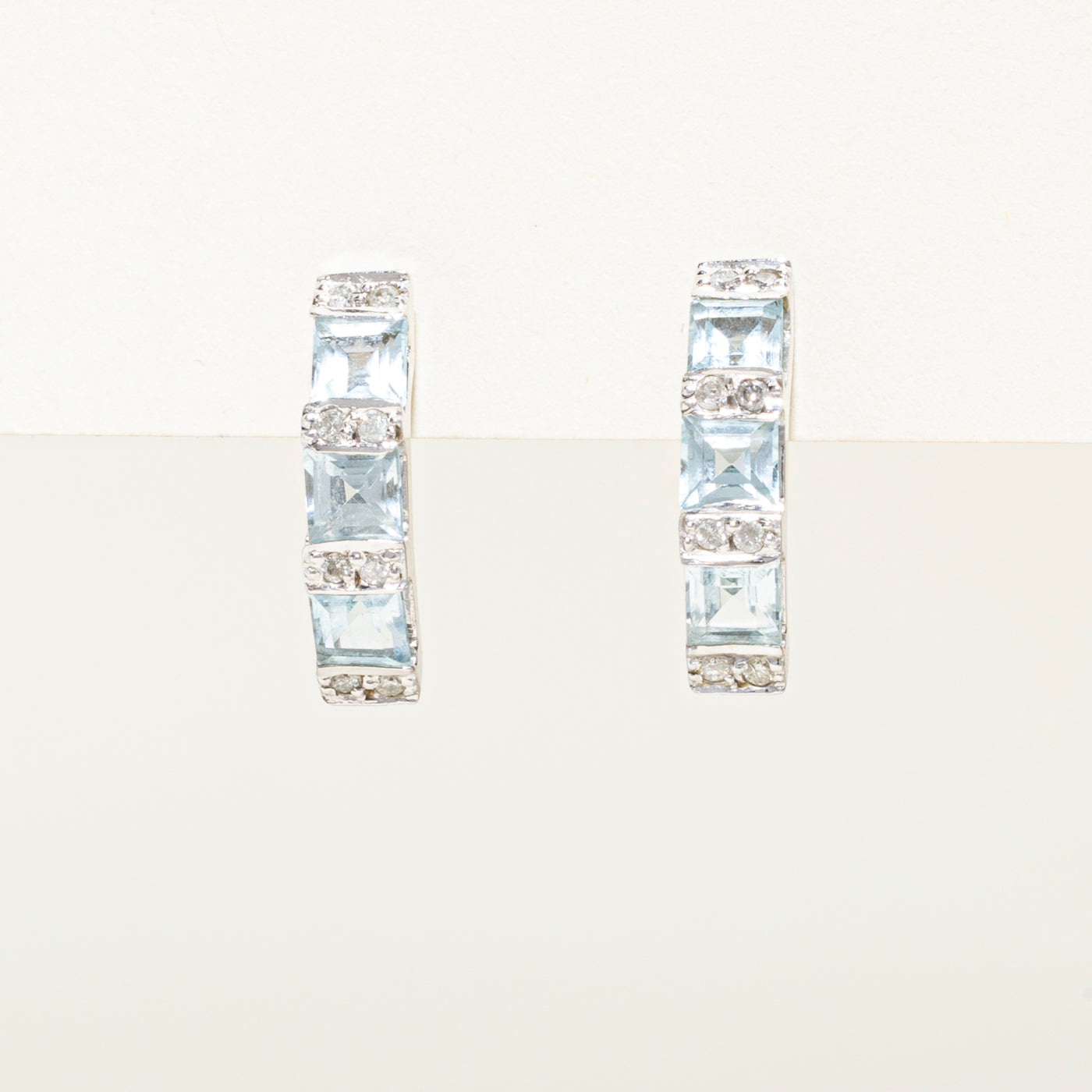 Blue Topaz & Diamond Bar Stud Earrings | 2.40ctw, 0.16ct