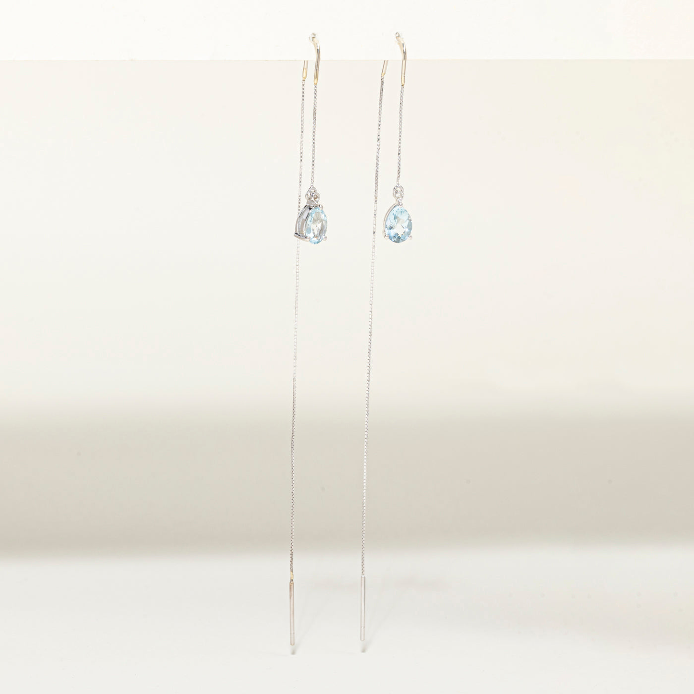 Pear Cut Aquamarine & Diamond Threader Earrings | 1.20ct, 0.17ct