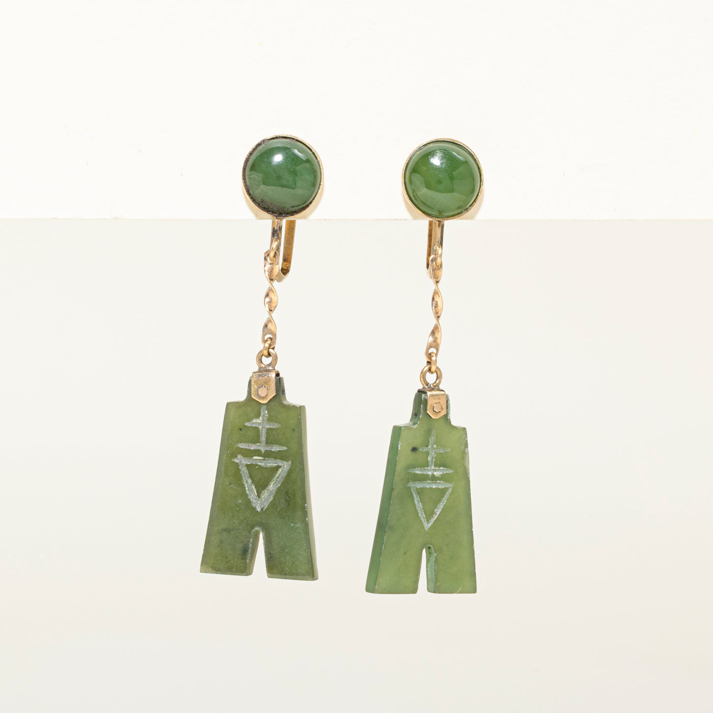 Yellow Gold Nephrite Jade Drop Earrings | 15.00ctw