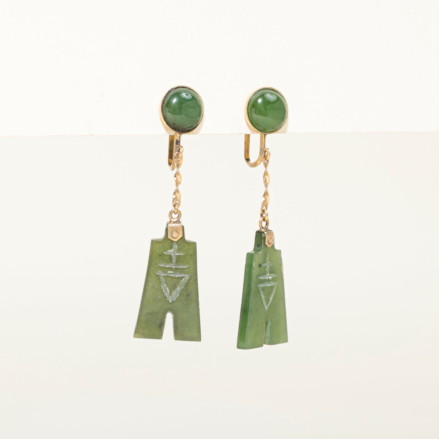 Yellow Gold Nephrite Jade Drop Earrings | 15.00ctw