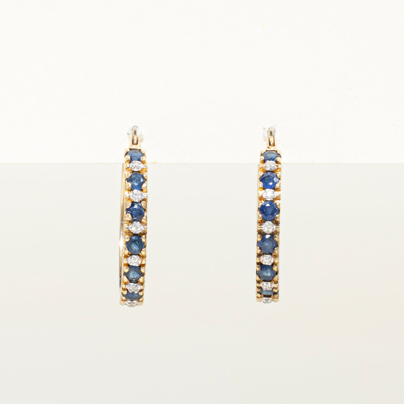 Yellow Gold Sapphire & Diamond Hoop Earrings | 1.00ctw, 0.06ct