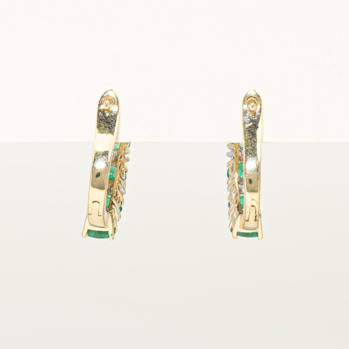 Oval Cut Emerald & Diamond Huggie Earrings | 1.50ctw, 0.18ct