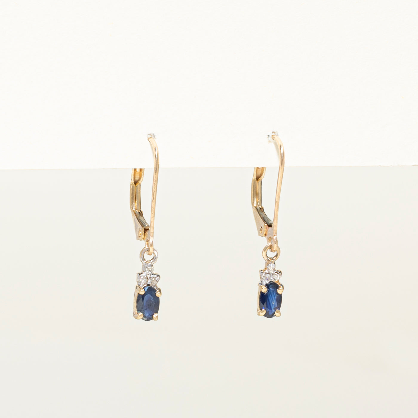 Oval Cut Sapphire & Diamond Drop Earrings | 0.50ct, 0.03ct