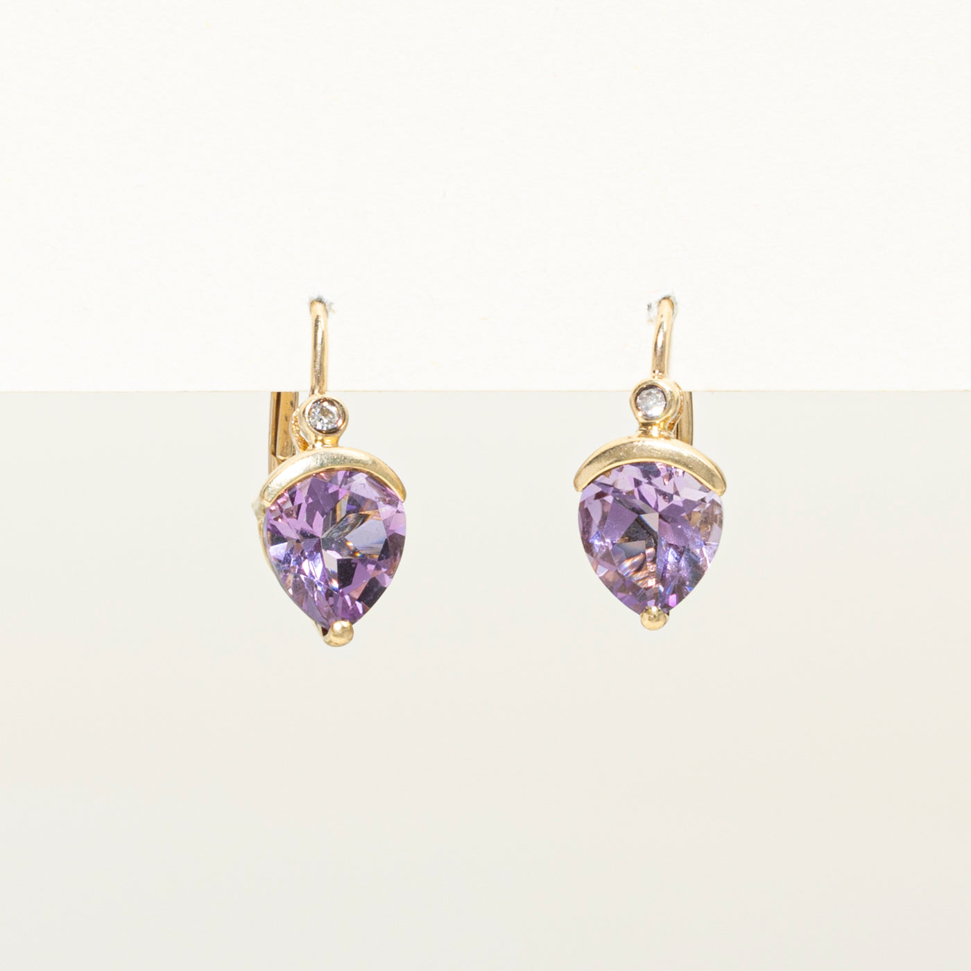 Pear Cut Amethyst & Diamond Drop Earrings | 2.50ctw, 0.02ct