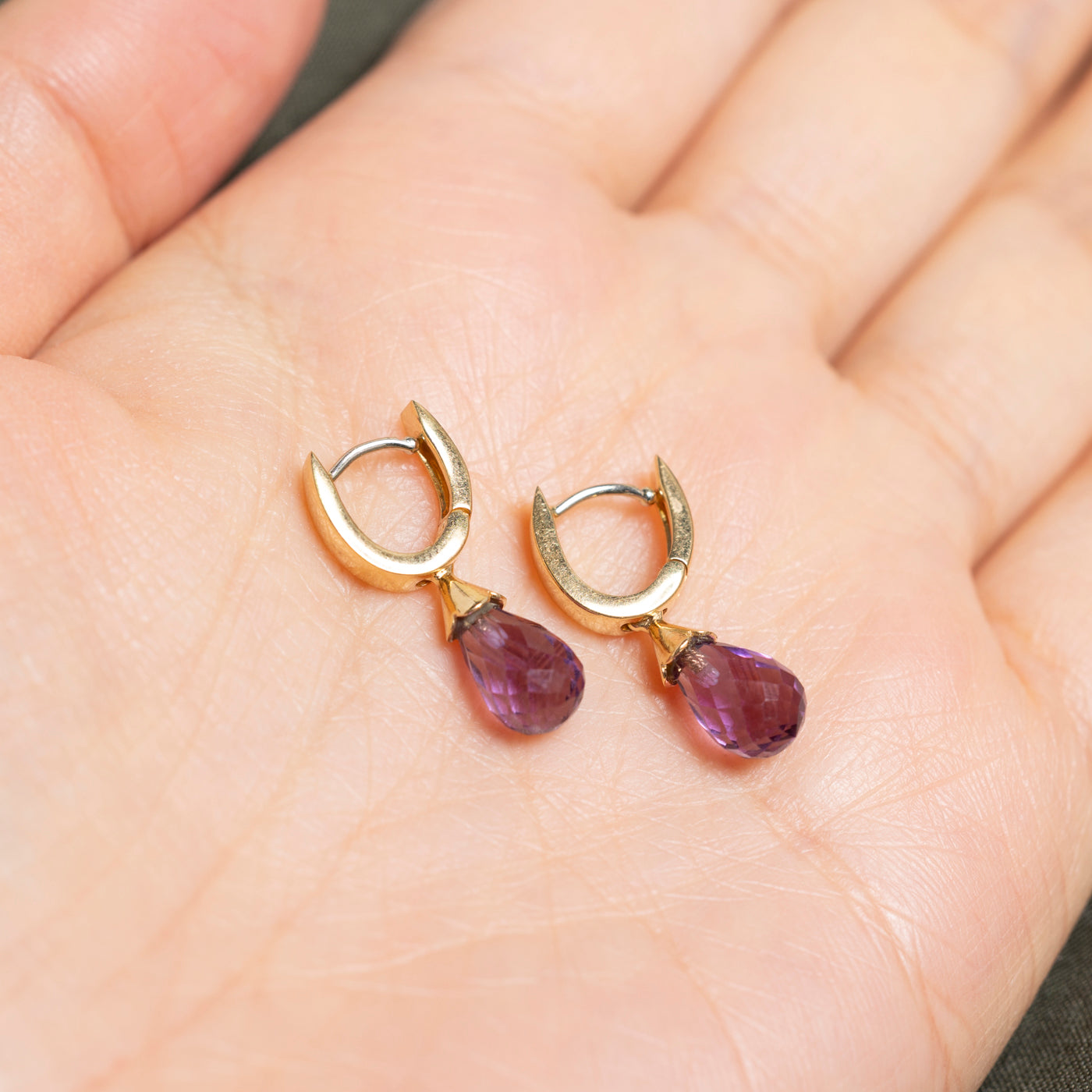 18k Amethyst Huggie Drop Earrings | 3.50ctw