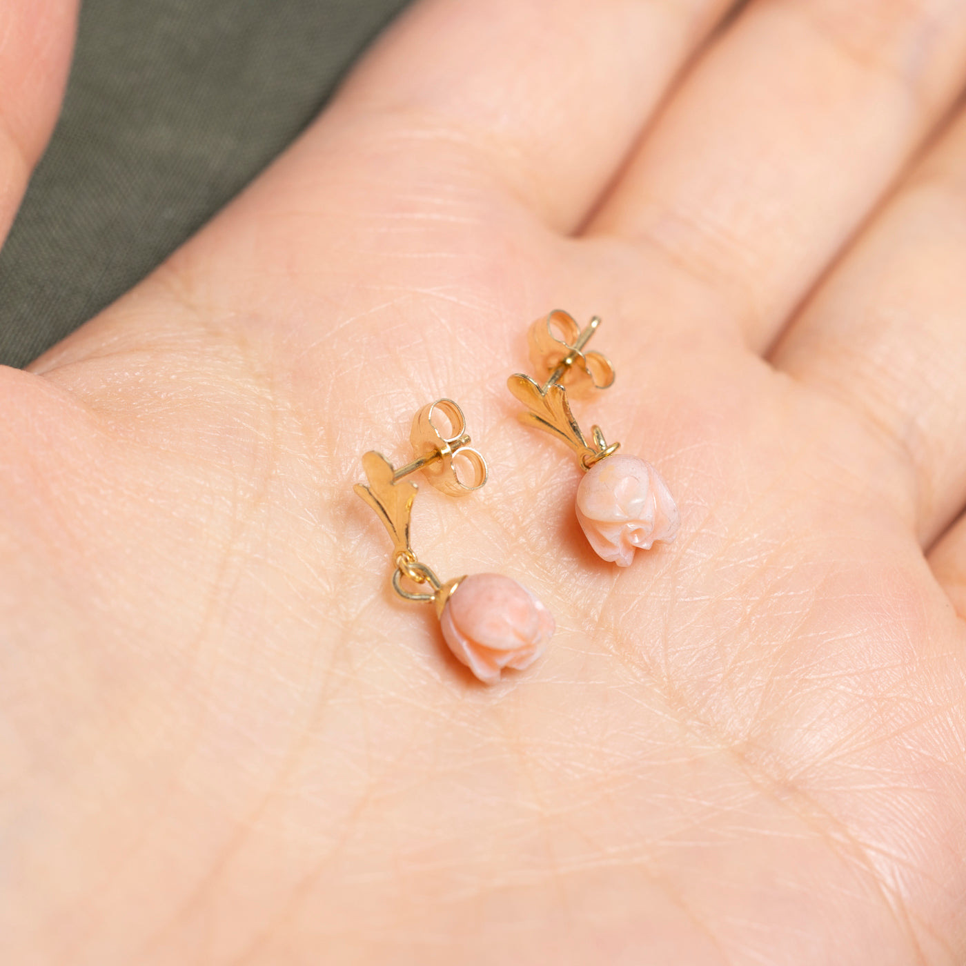 Carved Coral Rose Drop Earrings | 2.20ctw