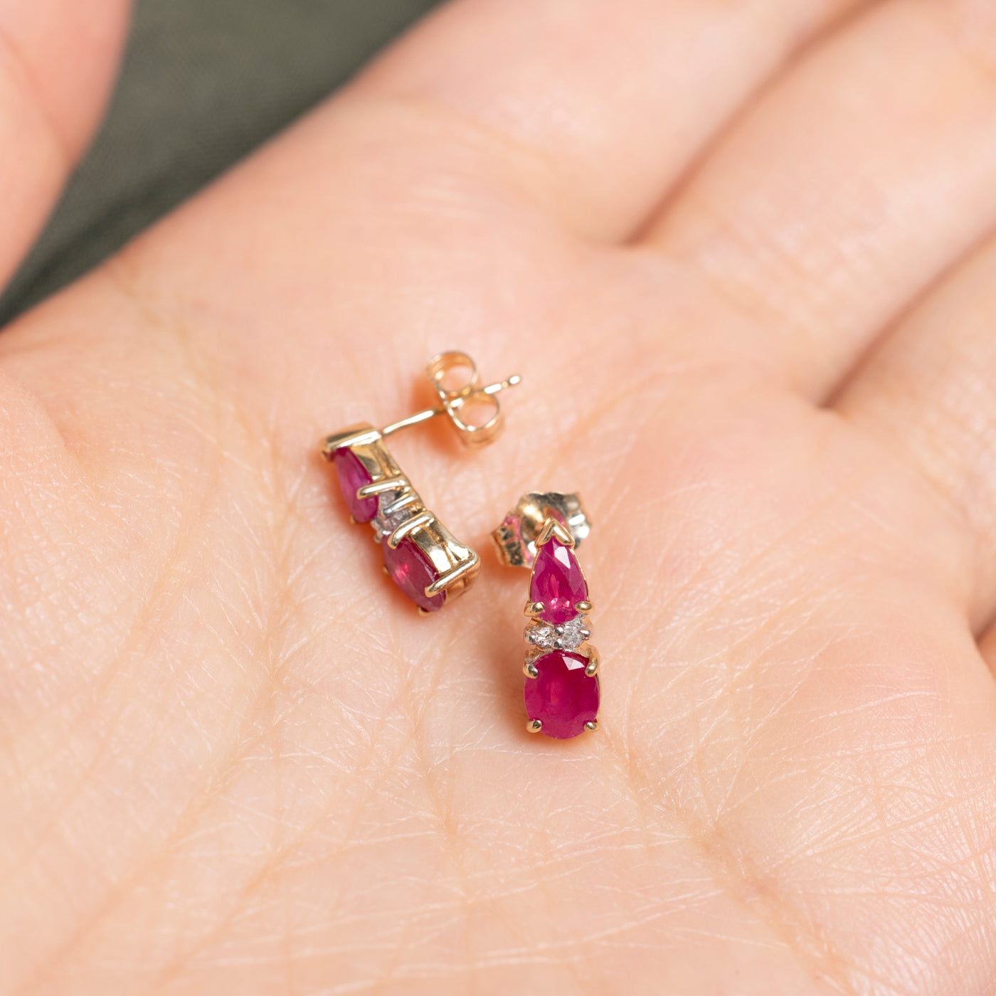 Oval Cut Ruby & Diamond Stud Earrings | 1.40ctw, 0.02ct