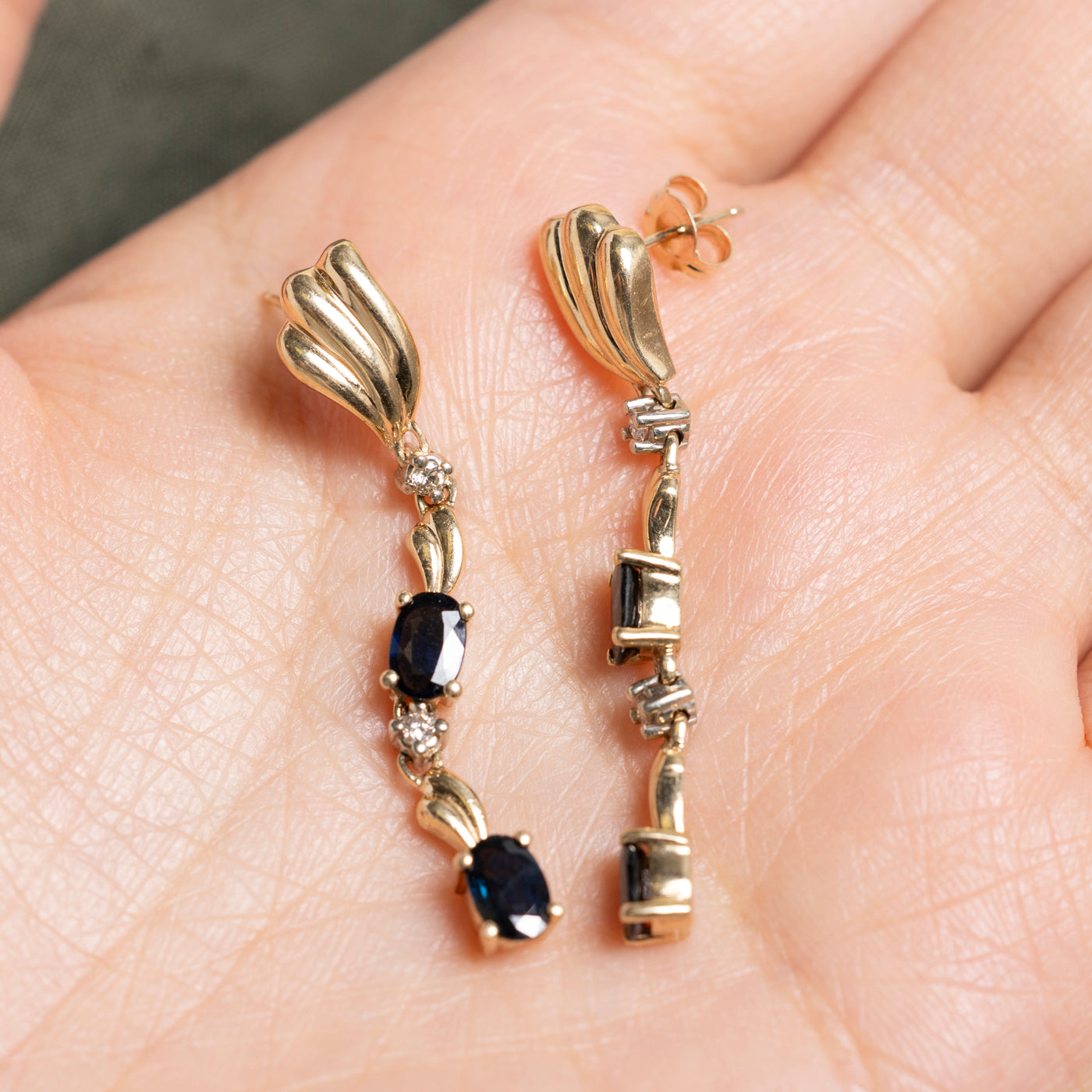 Sapphire & Diamond Drop Earrings | 2.00ct, 0.08ct